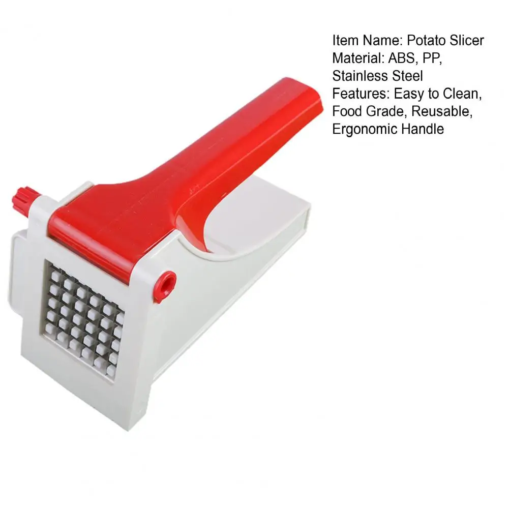 French Fry Potato Cutter-Cutter Potato Chipper Vegetable Slicer with 2  Interchangeable Stainless Steel Grid Blades for Homemade Chips Fries  Potatoes Carrots Cucumbers Veggie Sticks, Red 