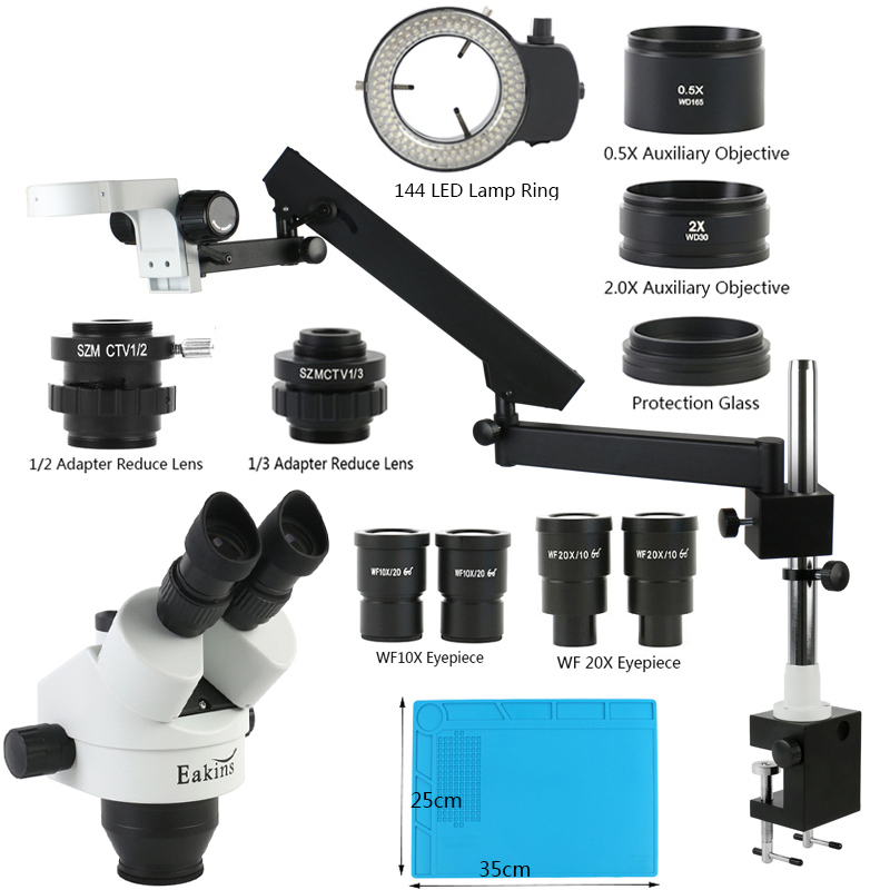 simulfocal trinocular microscópio estéreo articulando braço braçadeira lente objetiva auxiliar lâmpada led para solda