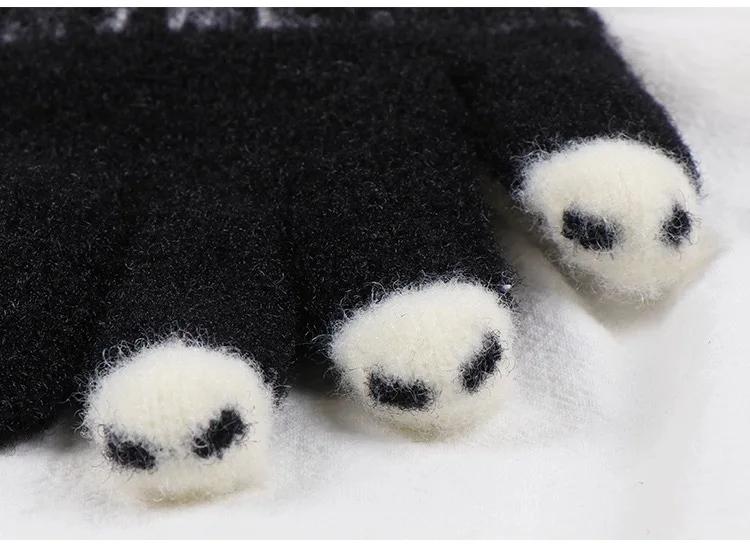 Open Finger Gloves Winter Warm Open Finger Gloves Women's Cute Panda Fingertip Touch Screen Gloves Warm Outdoor Knitted Gloves