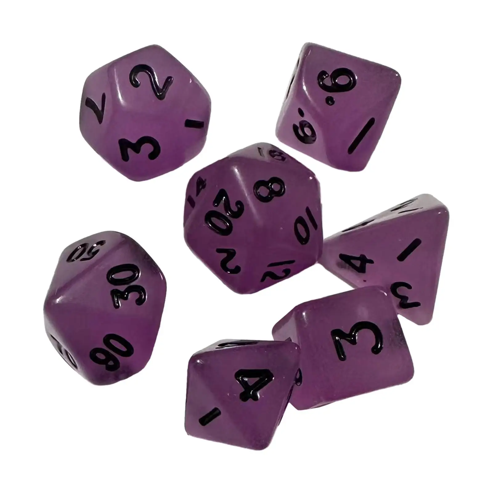 7Pcs Glowing in Dark Dices D4-d20 Polyhedral Dices Set for Role Playing Game
