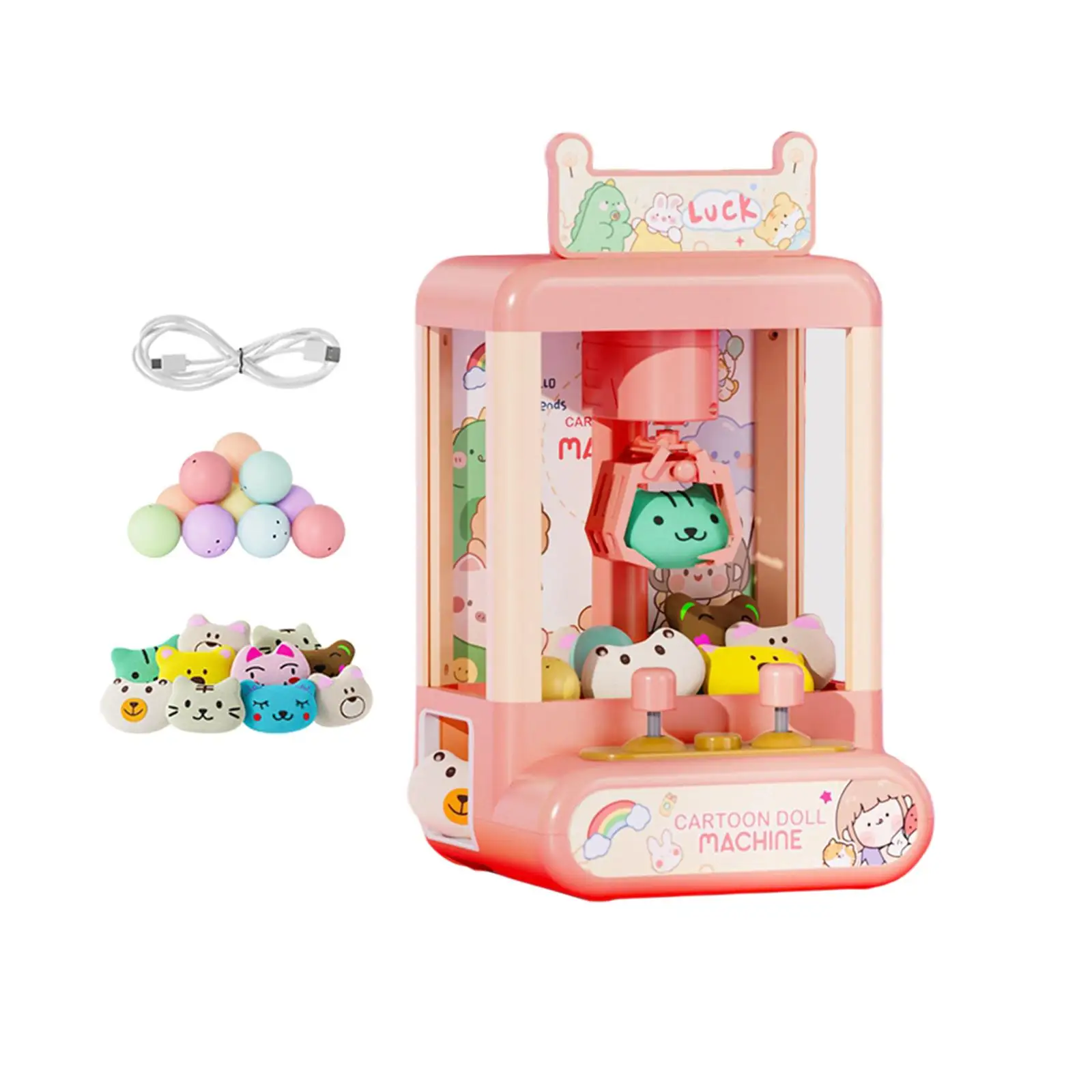 Claw Machine with 10 Plush Dolls 10 Capsules Grabber Prize Dispenser Toys Arcade Games Candy Capsule Claw Game for Kids Gift