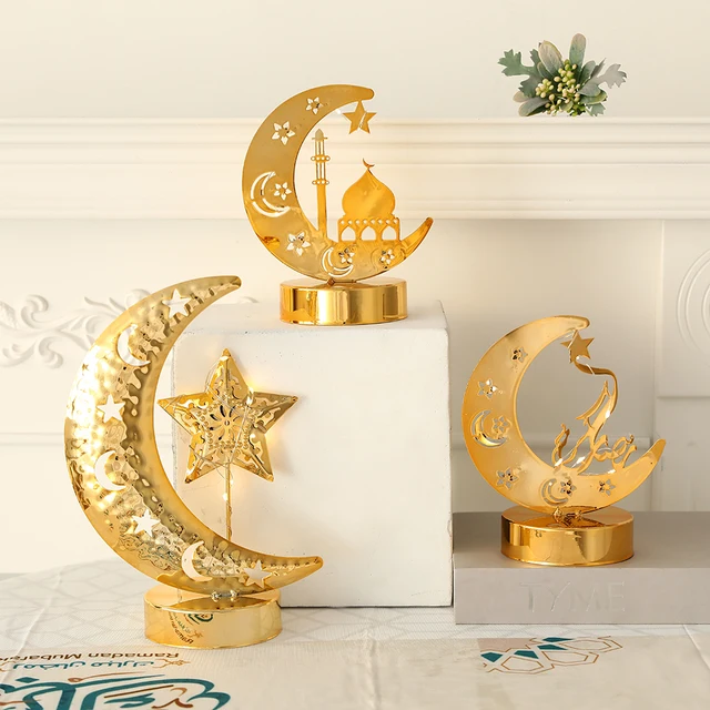  Eid Mubarak hohler blattförmiger Kerzenhalter aus Metall,  Kerzenständer, Ornament für Zuhause, Ramadan, Festival, Party,  Tischdekoration, Geschenkzubehör