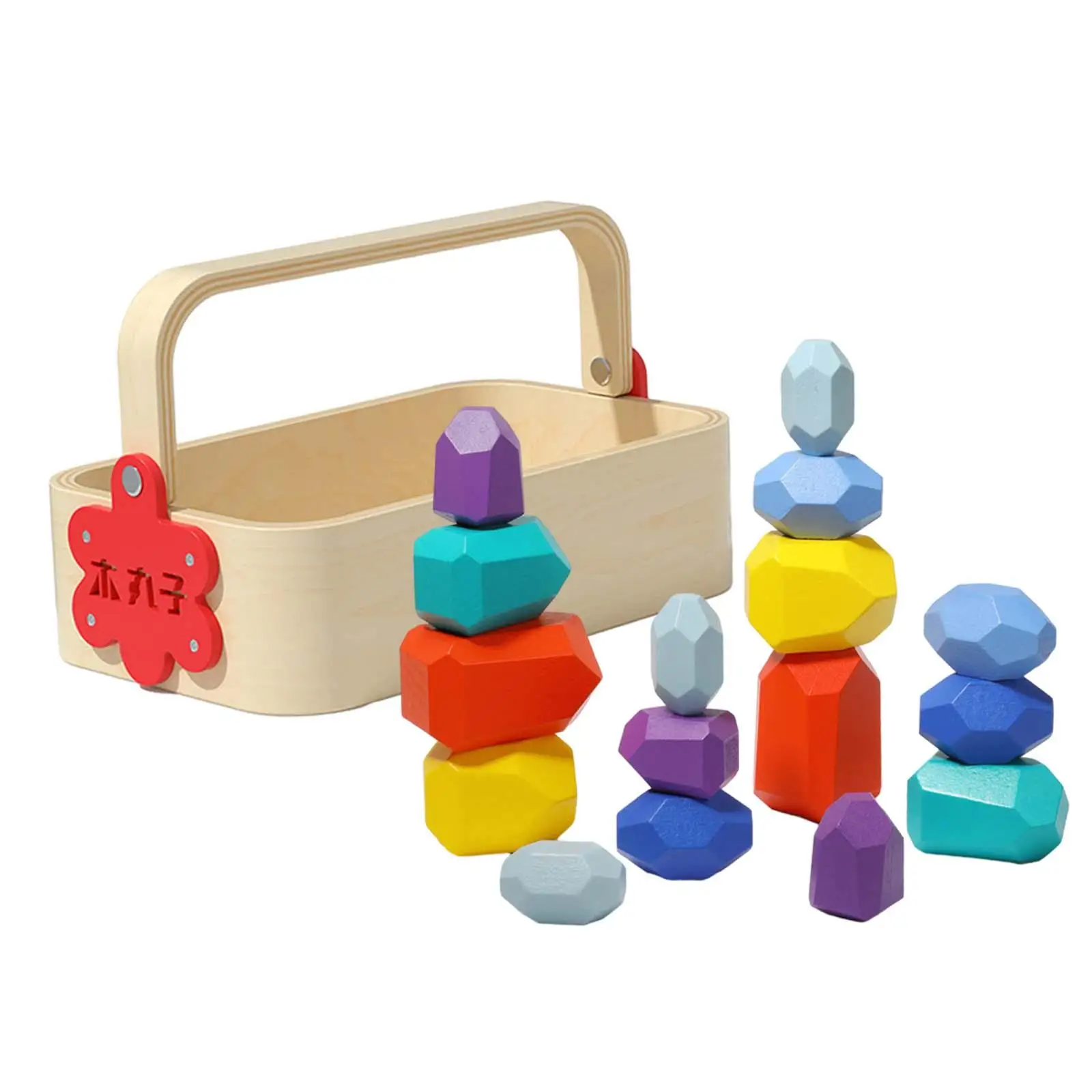 Stacking Blocks Rocks Hands on with Basket Educational Toy Colorful Building Blocks for Kid 3 Years up Children Boys Girls Gifts