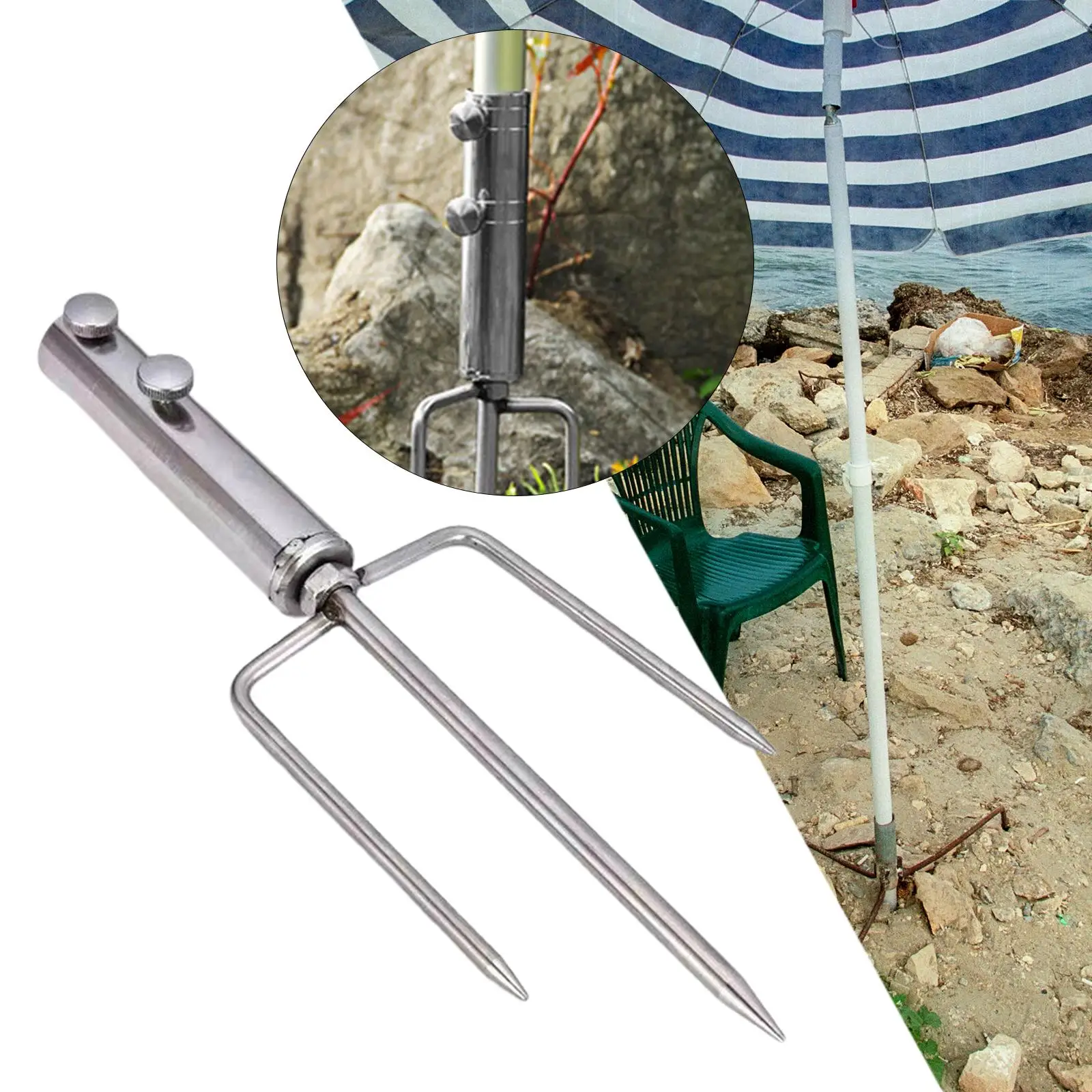 Outdoor Umbrella Stand Anchor Heavy Duty with 3 Parasol Stand Holder Umbrella Ground Stake for Park Balcony Beach Lawn