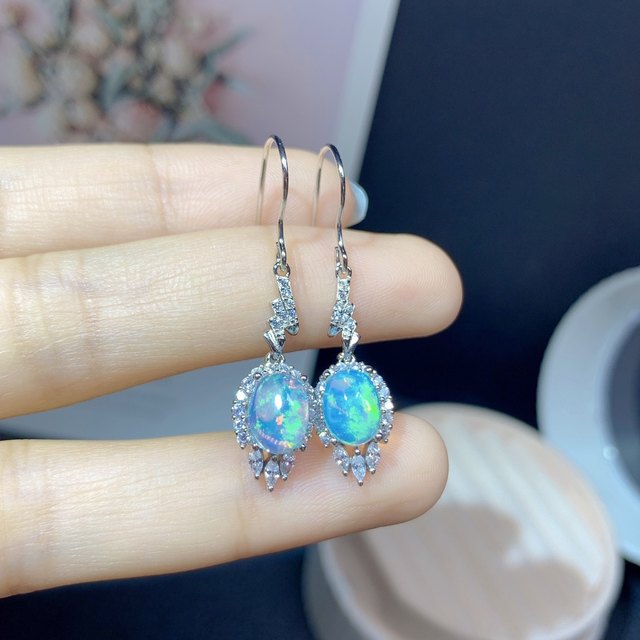 Special Price-Hkd488-925 Silver Opal buy Hook-Earring-Synthetic OPAL Round 28mm Stars-Adorable Design (Rainbow-Yellow-Green Color)Free Shipping