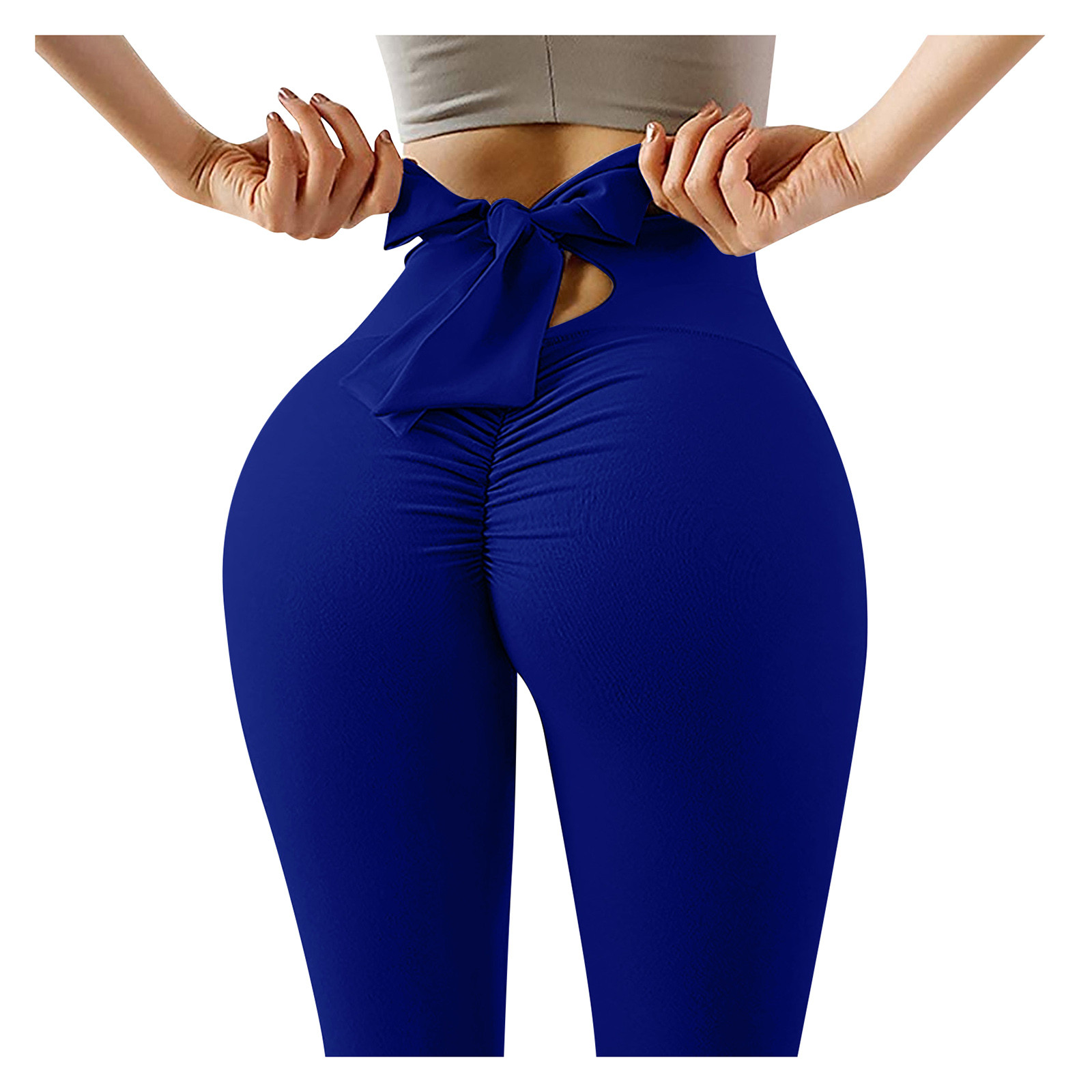 Elastic Fitness Pants With Bowknot Women Fashion Pleated Yoga Running Leggings Pure Color Sexy Butt Lifting Pantalones De Muj...