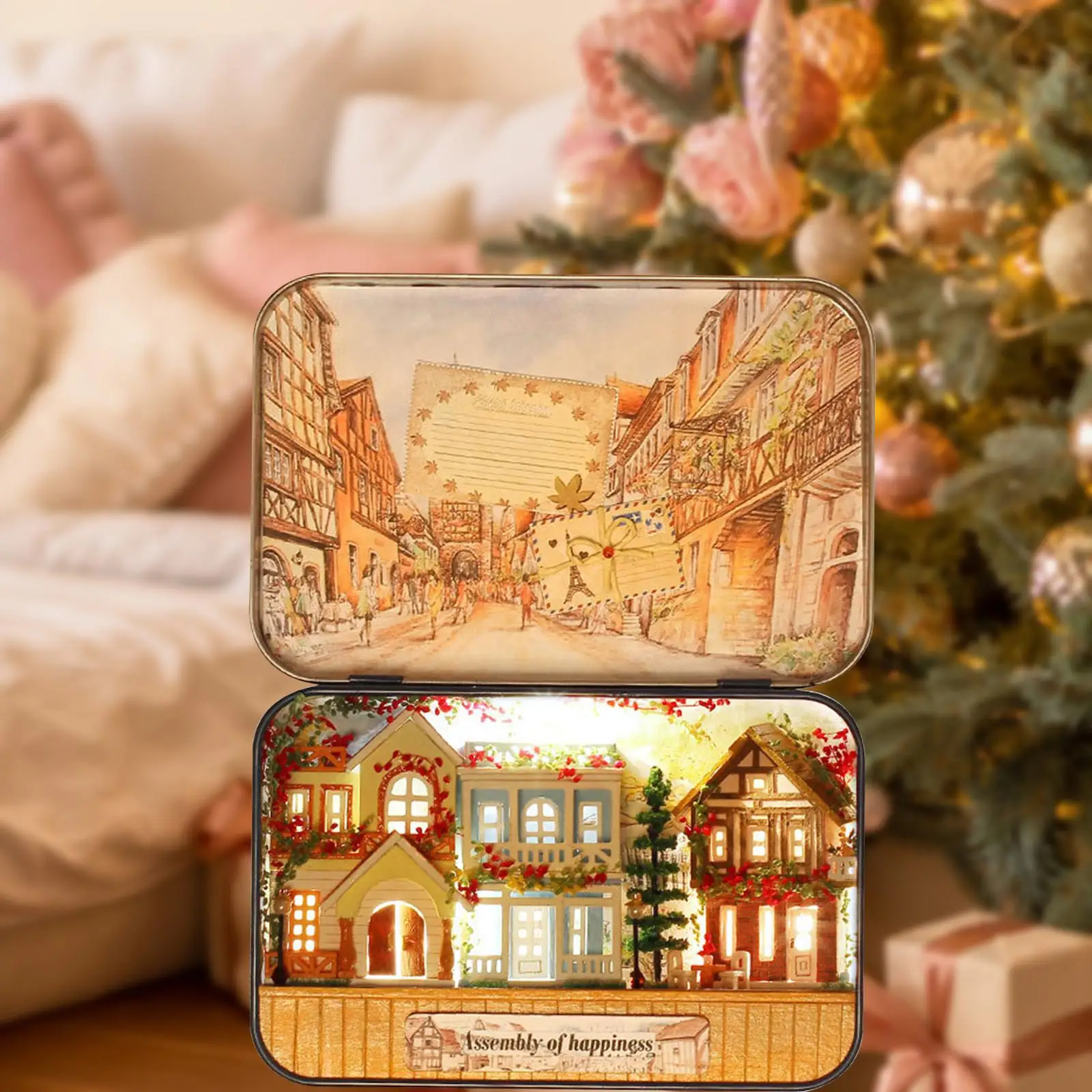 Wooden Dream Town Dollhouse Romantic with Lights Creative Room Dollhouse Decor Accessory for Children Adults Birthday Gifts