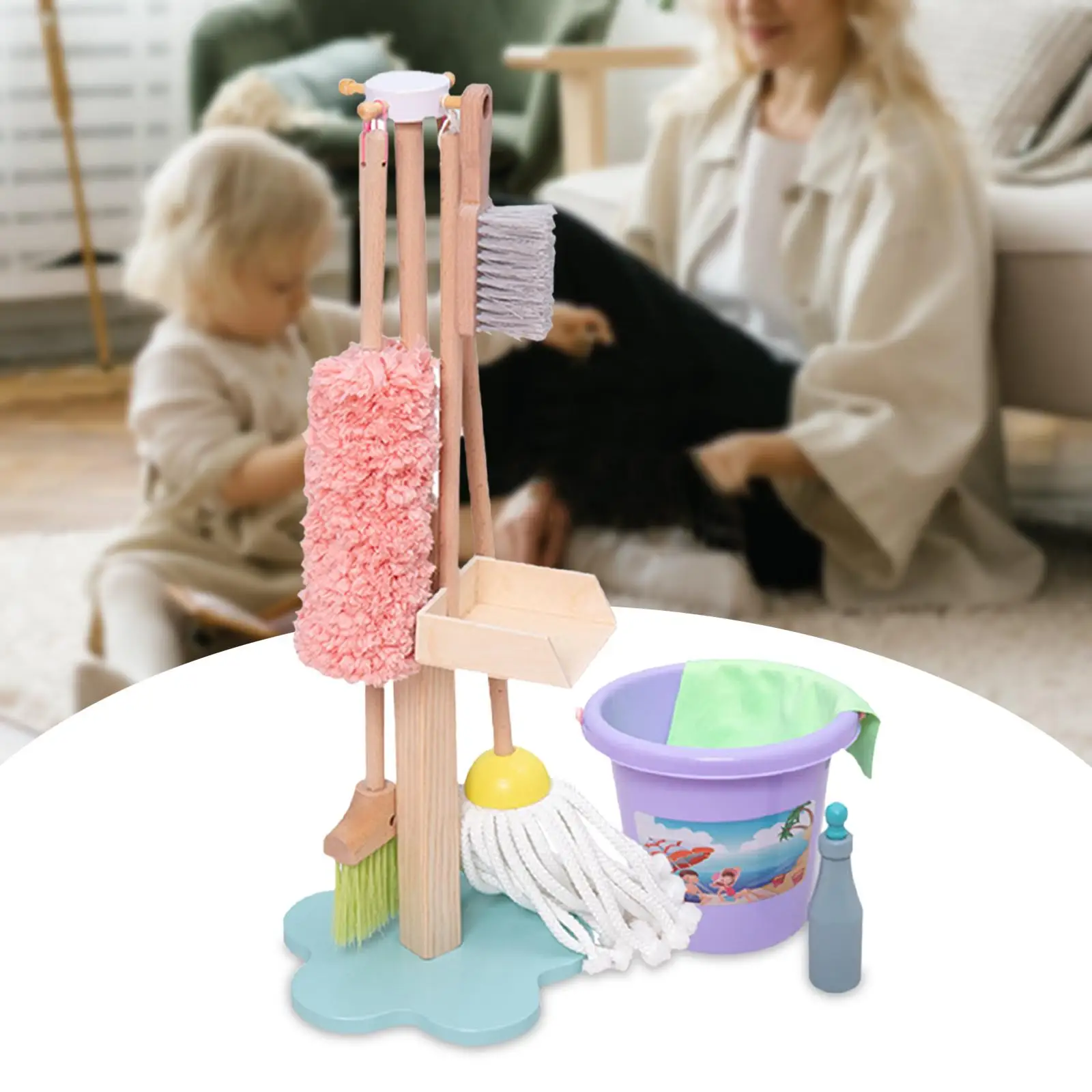 9 Pieces Simulation Children Cleaning Tools House Cleaning Toys Hanging Stand Brush Dustpan Pretend Play for Children Boys Gifts