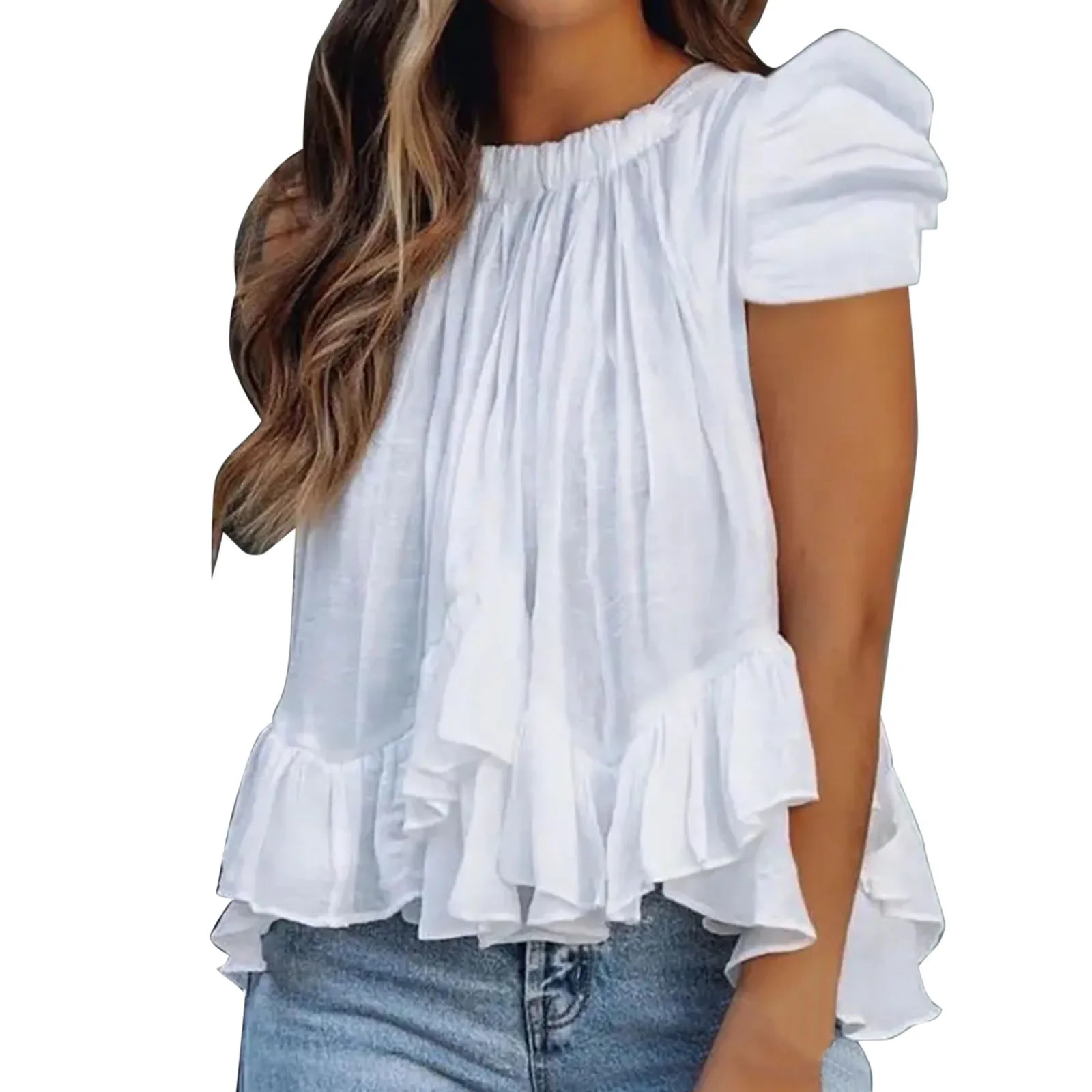 Fashion Solid Color Tops Sexy Ruffles Elegant Loose Casual Blouses & Shirts
