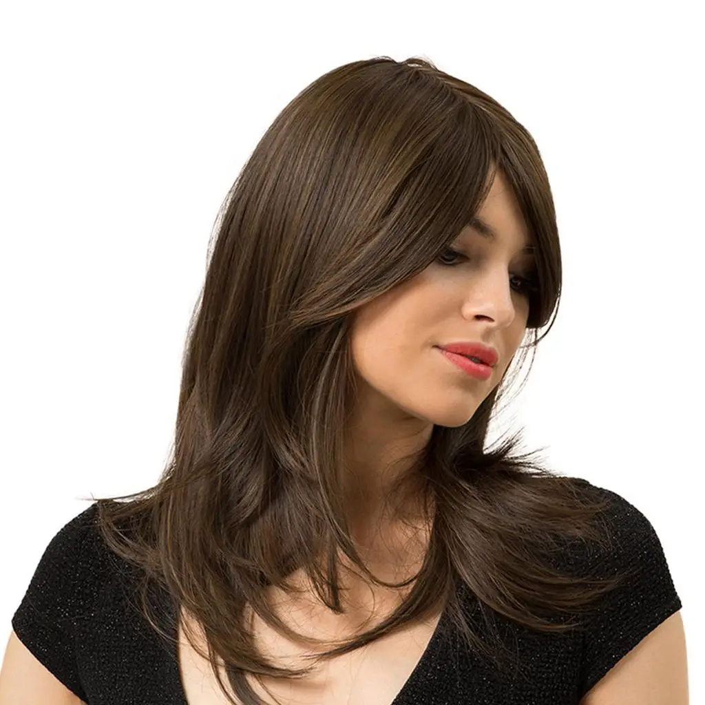 18 inch Looking Daily Wigs Light Brown None Lace Wigs for Women, Side Parting with 