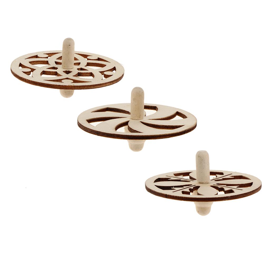 3pcs Novelty Natural Wooden Spinning Top Kids Children Toy for DIY Art Craft