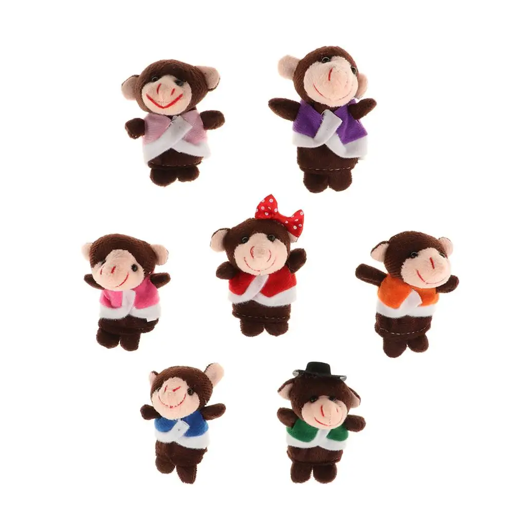 7 Pieces Story Time Finger Puppets Set  Plush Puppets - , 1 Mommy Monkey and  Monkey