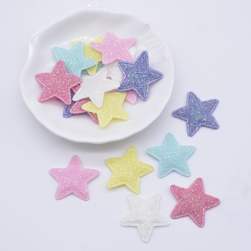 100 Stück 25 mm Bling Star gepolsterte Glitzer-Stoff-Applikationen zum Basteln von Kleidung, Nähen, Patches, DIY, Kopfbedeckung, Schleife, Dekor-Zubehör – Detail 1