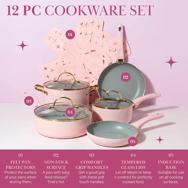 Paris Hilton 7-Piece Cooking Utensils Set, Silicone and Stainless Steel,  Pink 