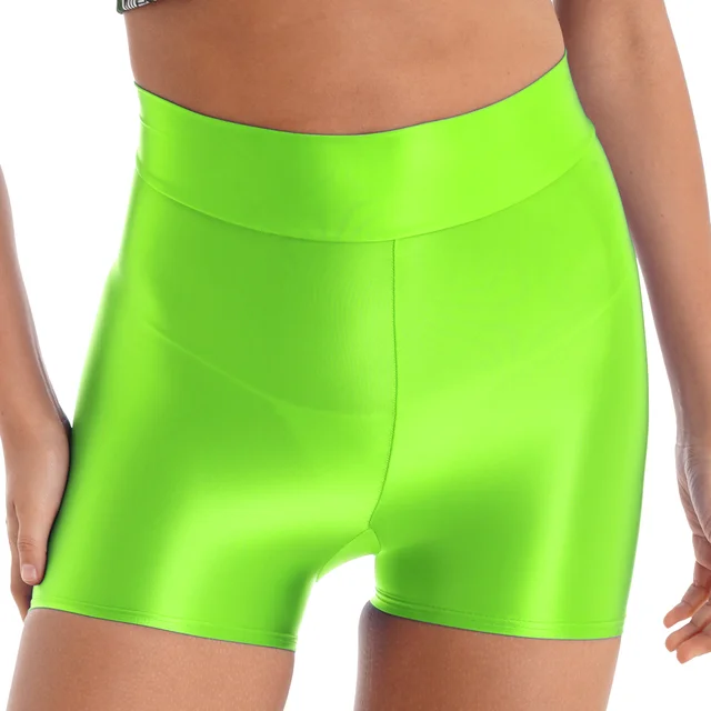 Buy Daenrui Women Oil Silk Shiny Short Leggings Hollow Out High Waist Yoga  Biker Shorts Pants Workout Tights Fluorescent Green Medium at