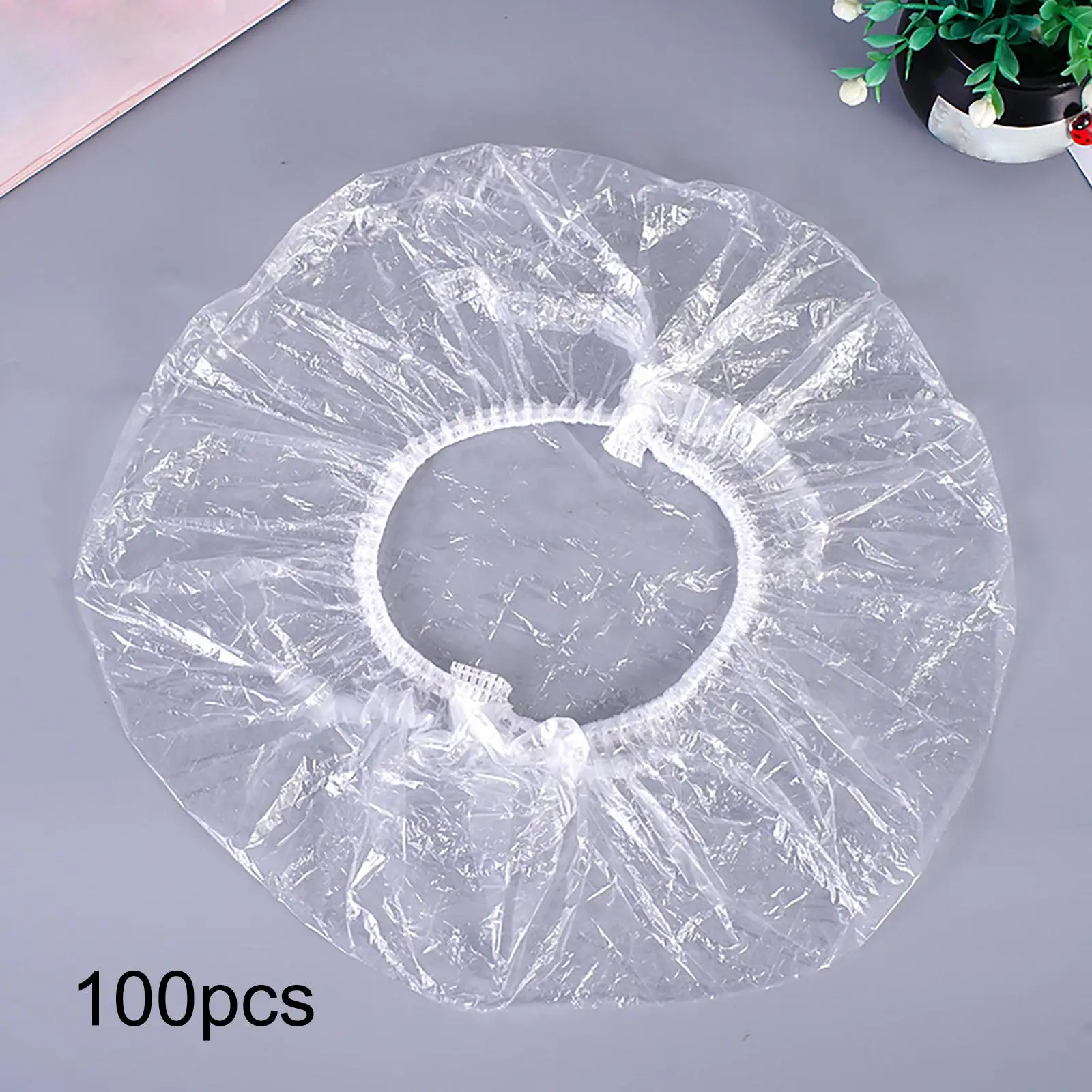 100 Pieces Disposable Shower Caps Solid Transparent Elastic Portable Shower Hat for Hair Salon Hair Treatment Bath Travel Hotel