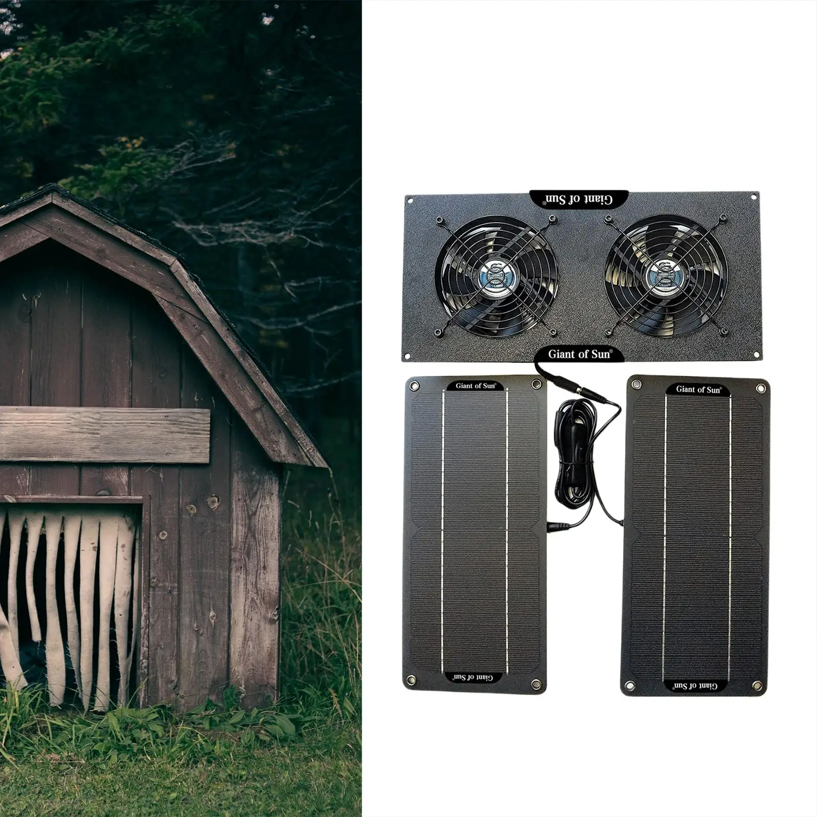 100W Solar Powered Dual Fan Kit for Small Chicken Coops, Greenhouses, Doghouses, Sheds, and Other Enclosures
