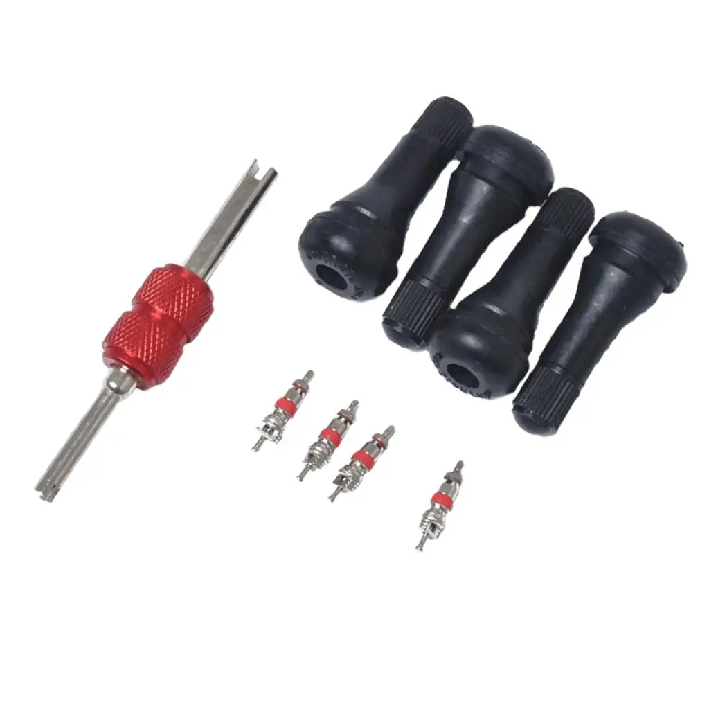 Car Tire Valve Stem Core Installer Remover Repair Tool Tyre Valve Core Wrench with 4x TR413 4x Cores
