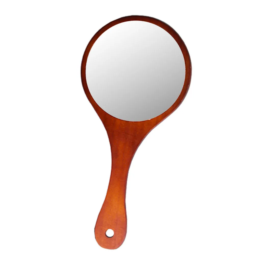 Handmade Portable Handle Round Cosmetic Mirror, Wooden Makeup Mirror,  Decorative Wood Mirror