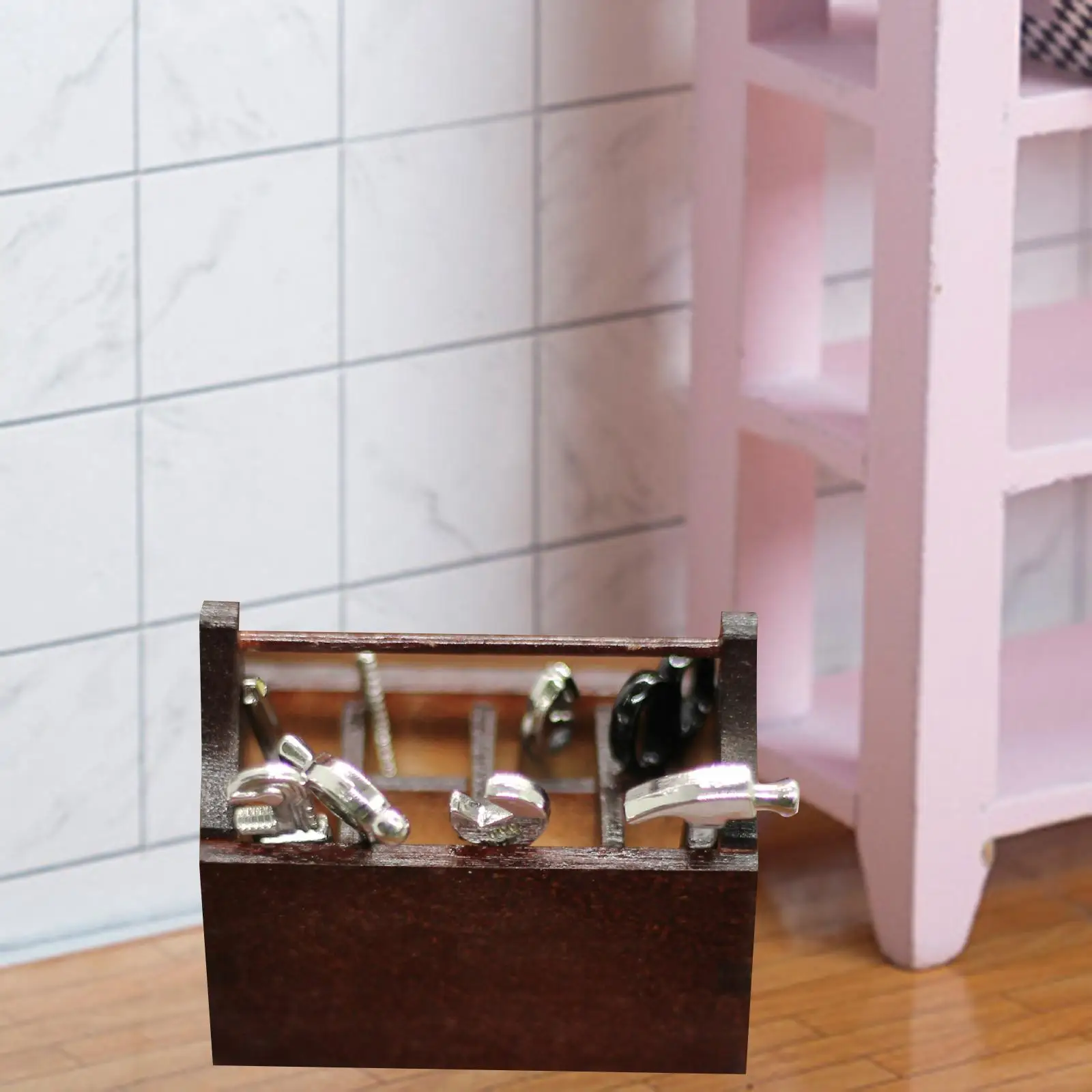 Dollhouse Repair Tools with Wooden Box Dollhouse Decor Accessory for Holiday Gifts