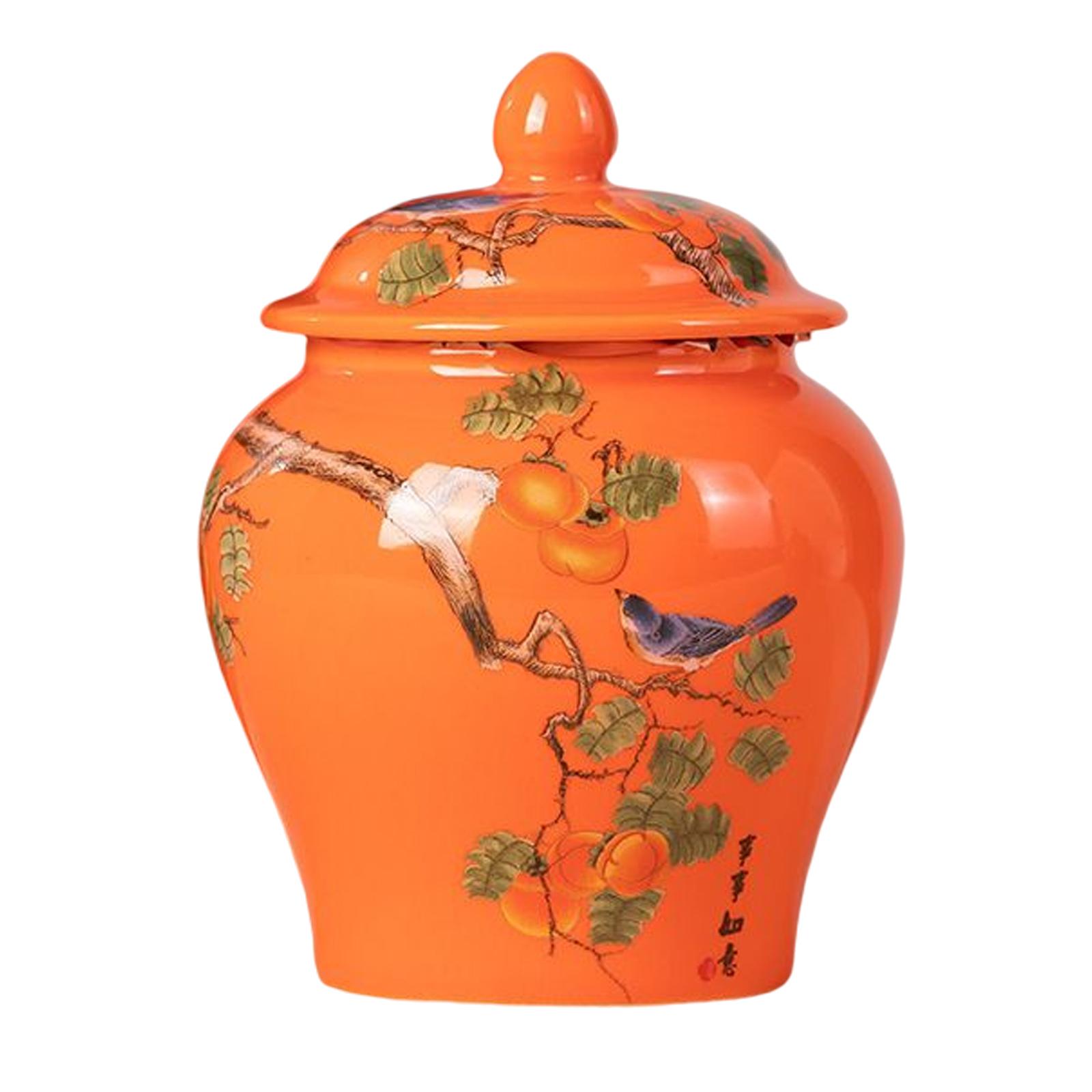 Chinese Style Ceramic Ginger Jar Household Temple Jar Storage Jar Decorative Bud Vase Airtight Lid Caddy for Candy Sugar Coffee