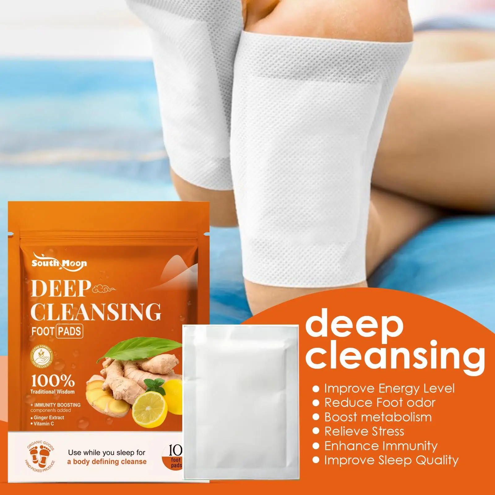 10x Ginger Deep Cleansing Foot Pads Detox Adhesive Foot Patch for Improve Sleep Foot Car Relaxing Everyday Use Easy to Use