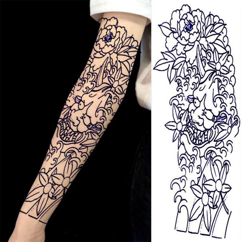 Voller Arm Kräutersaft Tattoo für Frau Mann Wasserdichte gefälschte Tattoos Katze Blume dauerhafte Tattoo Punk temporäre Tattoo Aufkleber – Detail 10