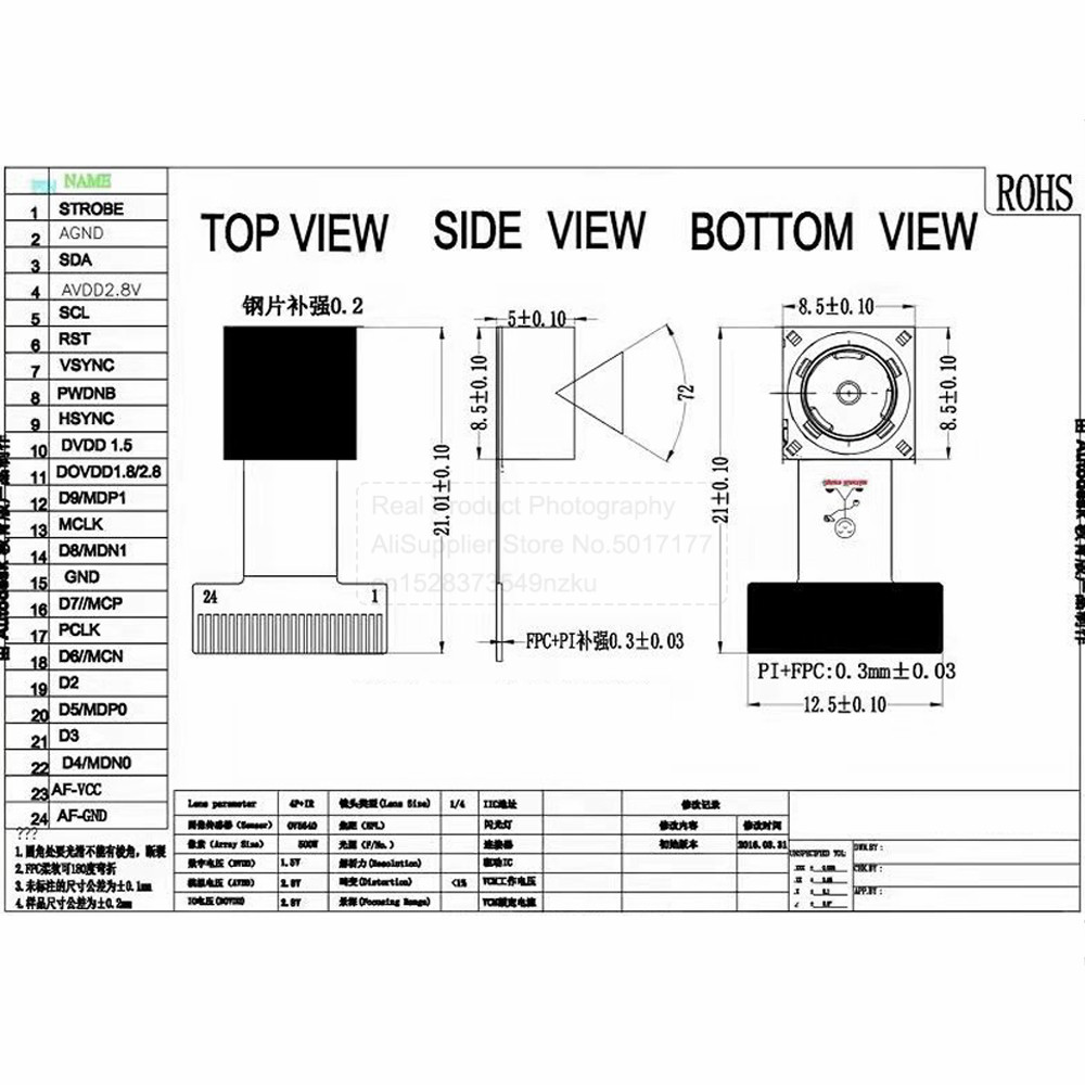 150mm ov5640 Kamera modul Grad Autofokus 5 Millionen Pixel High Definition 15cm 24pin dvp mipi Kamera modul Sensor – Detail 1