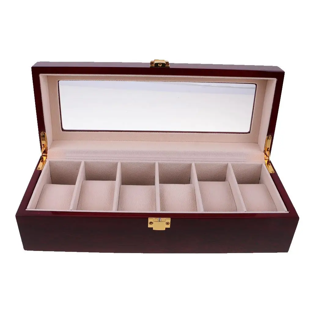 Luxury 6 Compartments Wine  Display Case Wood Jewelry Storage Organizer with  Lid 