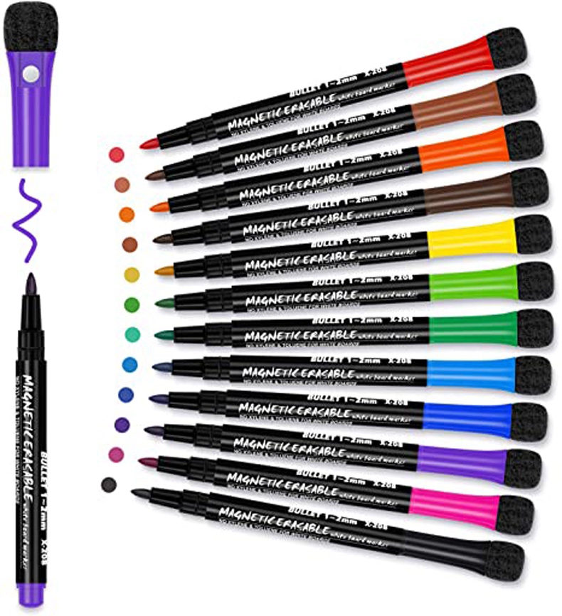 12 farben Schule Klassenzimmer Whiteboard Stift Trockenen Weißen Board Marker Gebaut In Radiergummi Student kinder Zeichnung Stift Schreibwaren – Detail 12