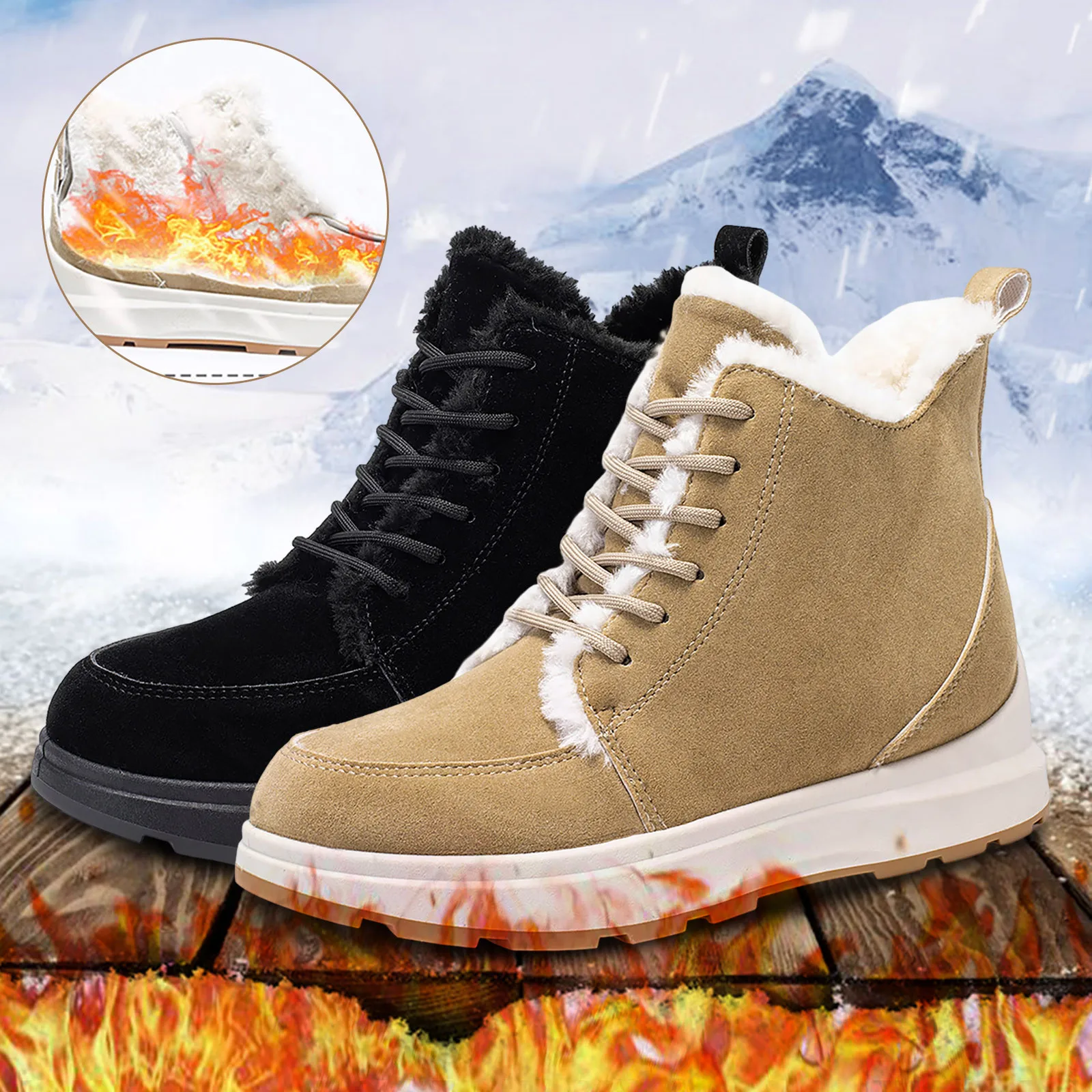 Женские замшевые ботинки на плоской подошве, зимние теплые ботинки на  толстой подошве с плюшевой подкладкой, Осень-зима 2023 | AliExpress