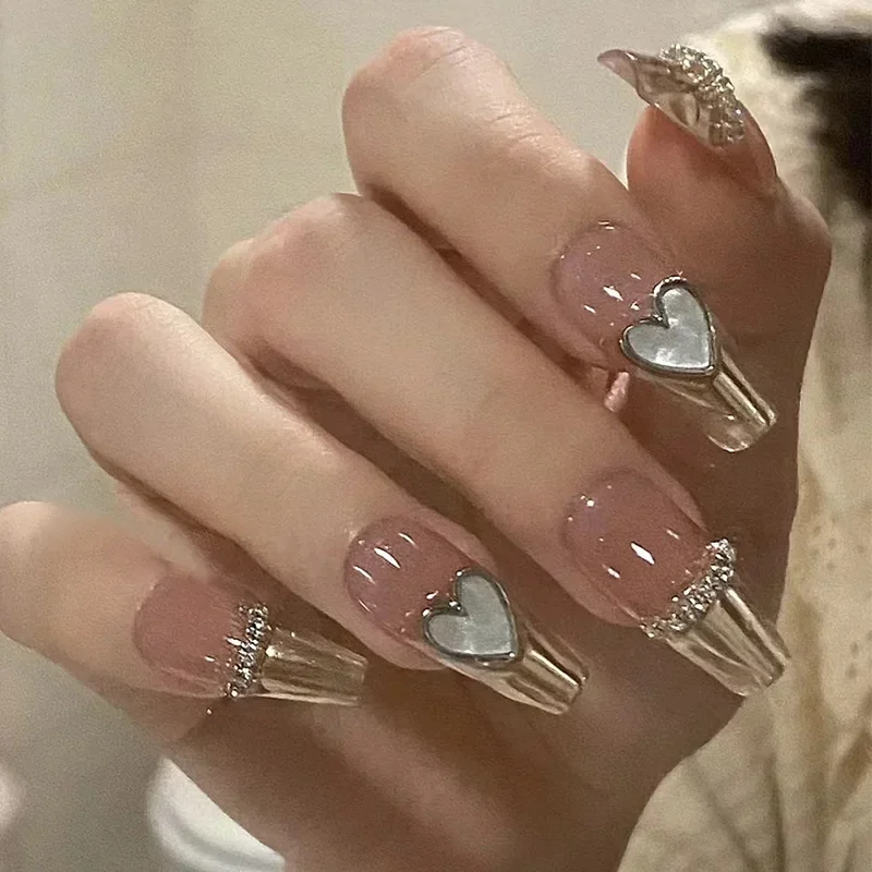 Best of 24Pcs Three-dimensional Love Heart False Nails With French Design Long Coffin Wearable Fake Nails Rhinestone Press On Nails Tips Reviews & Tips