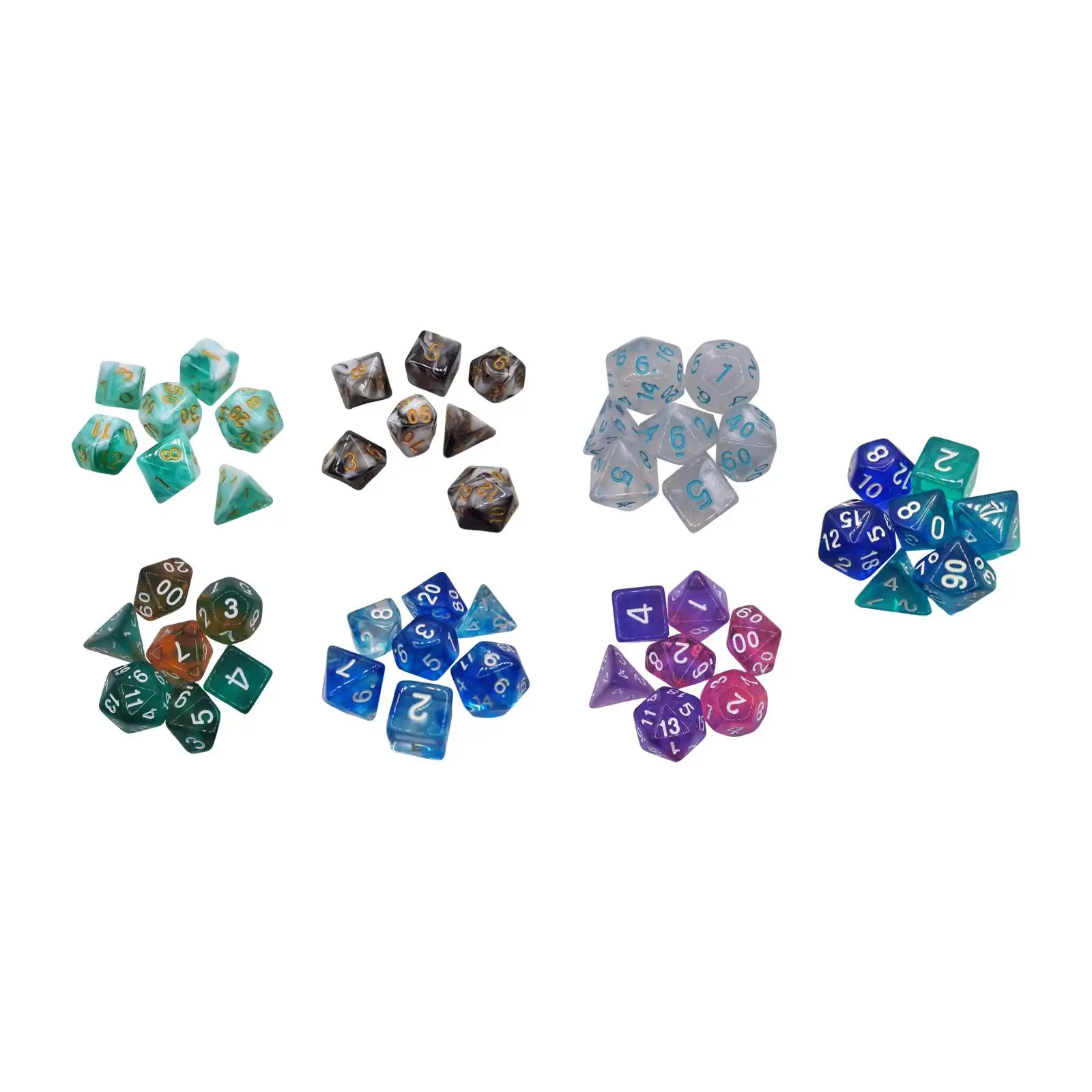 7x Polyhedral Dices D8 D4 D10 D12 D20 D6 Engraved Durable Rolling Dices for