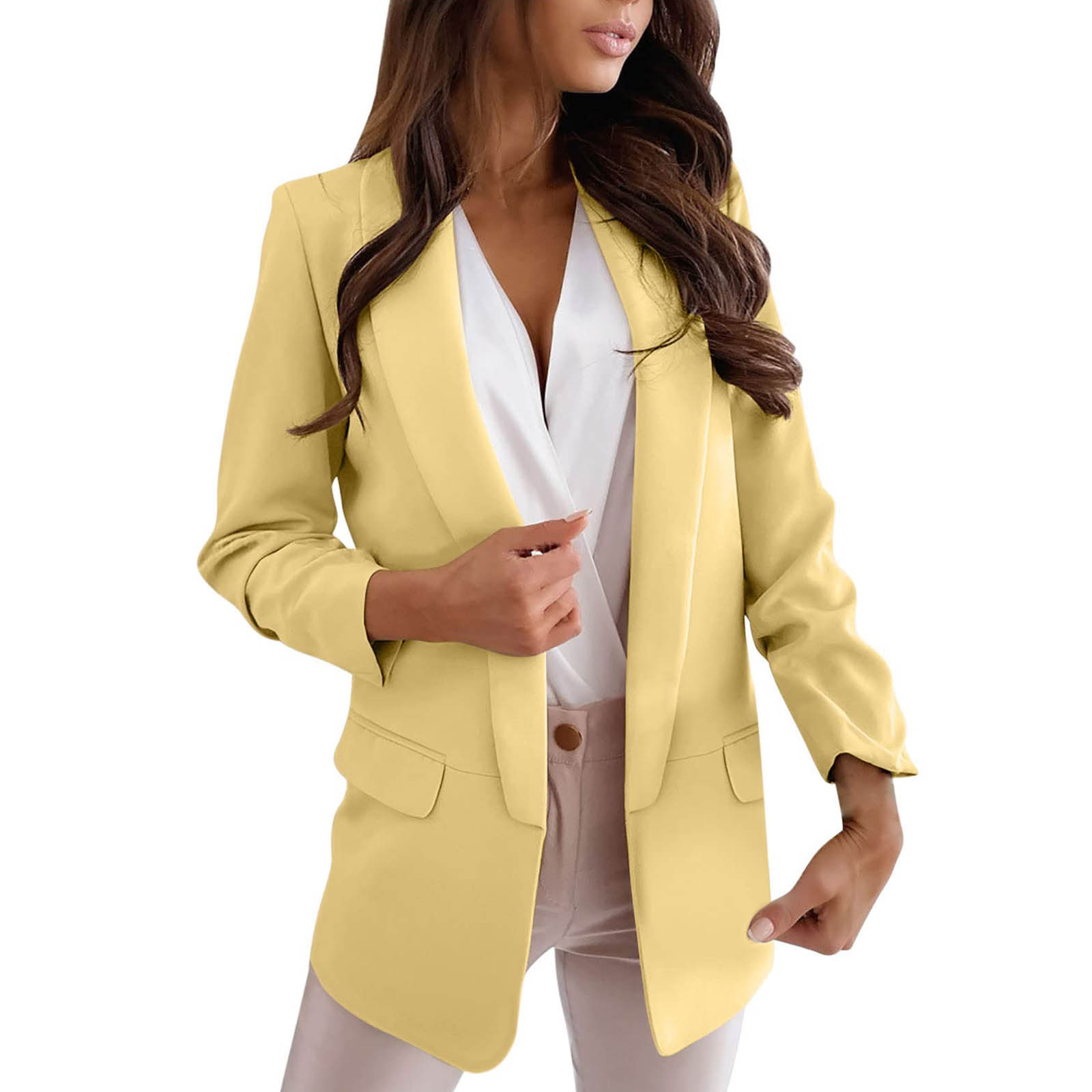 mulheres blazer casaco fino frente aberta manga longa escritório de negócios senhoras sólido solto blazer casacos cardigan blazer outerwear