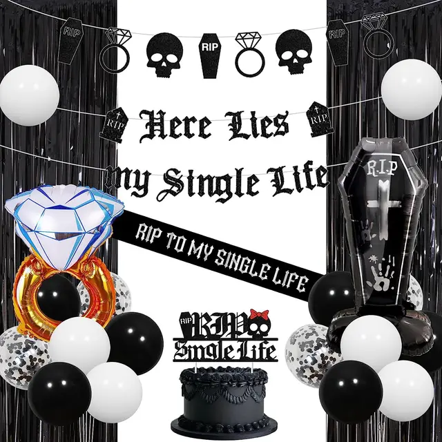 JOYMEMO Gothic Bachelorette Party Decorations with Black Rip To My Single  Life Cake Topper Sash Here Lies My Single Life Banner - AliExpress
