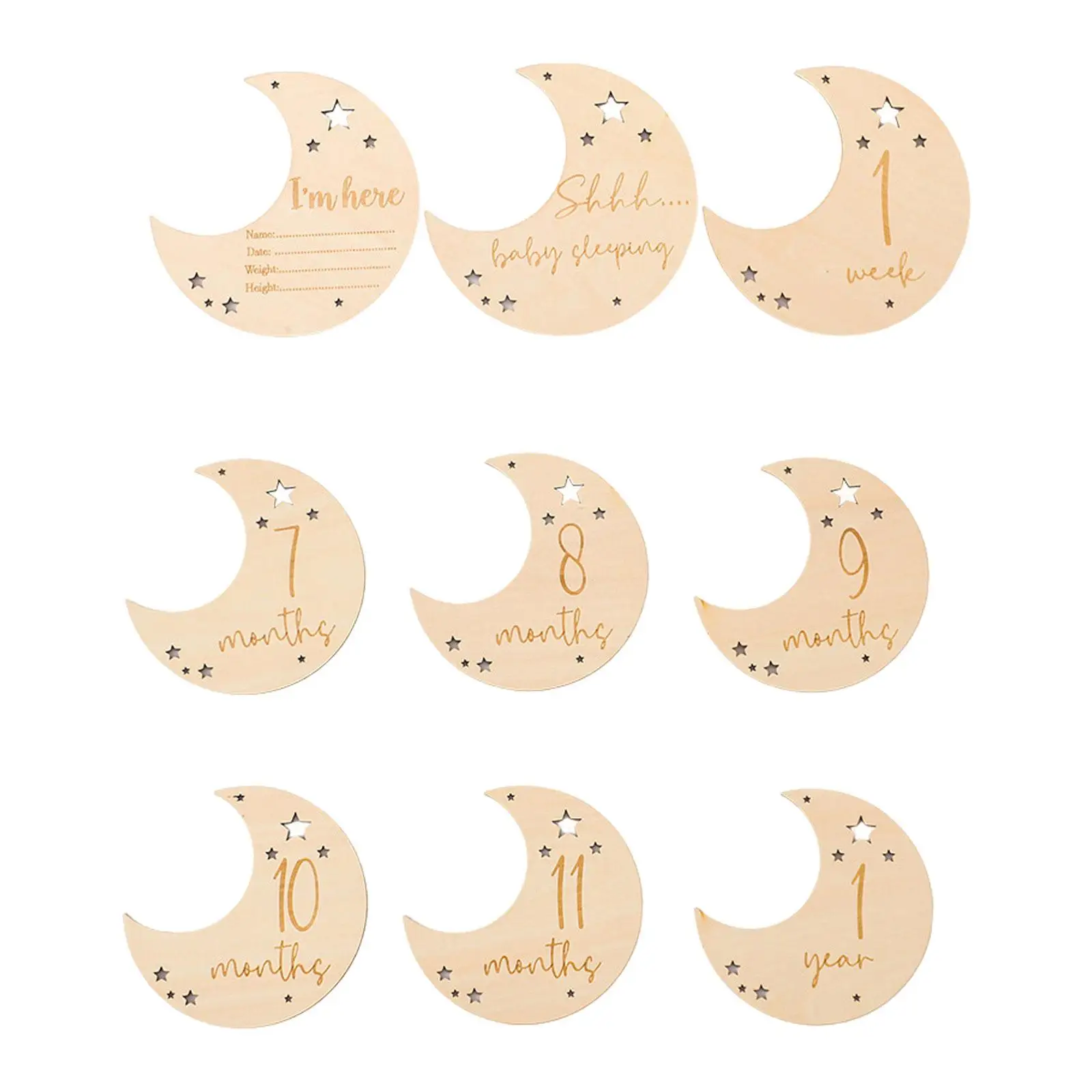9Pcs Baby Birth Announcement Cards Party Decoration Adorable Wooden Milestone Photo Card for Children Toddlers Boys Baby Girls