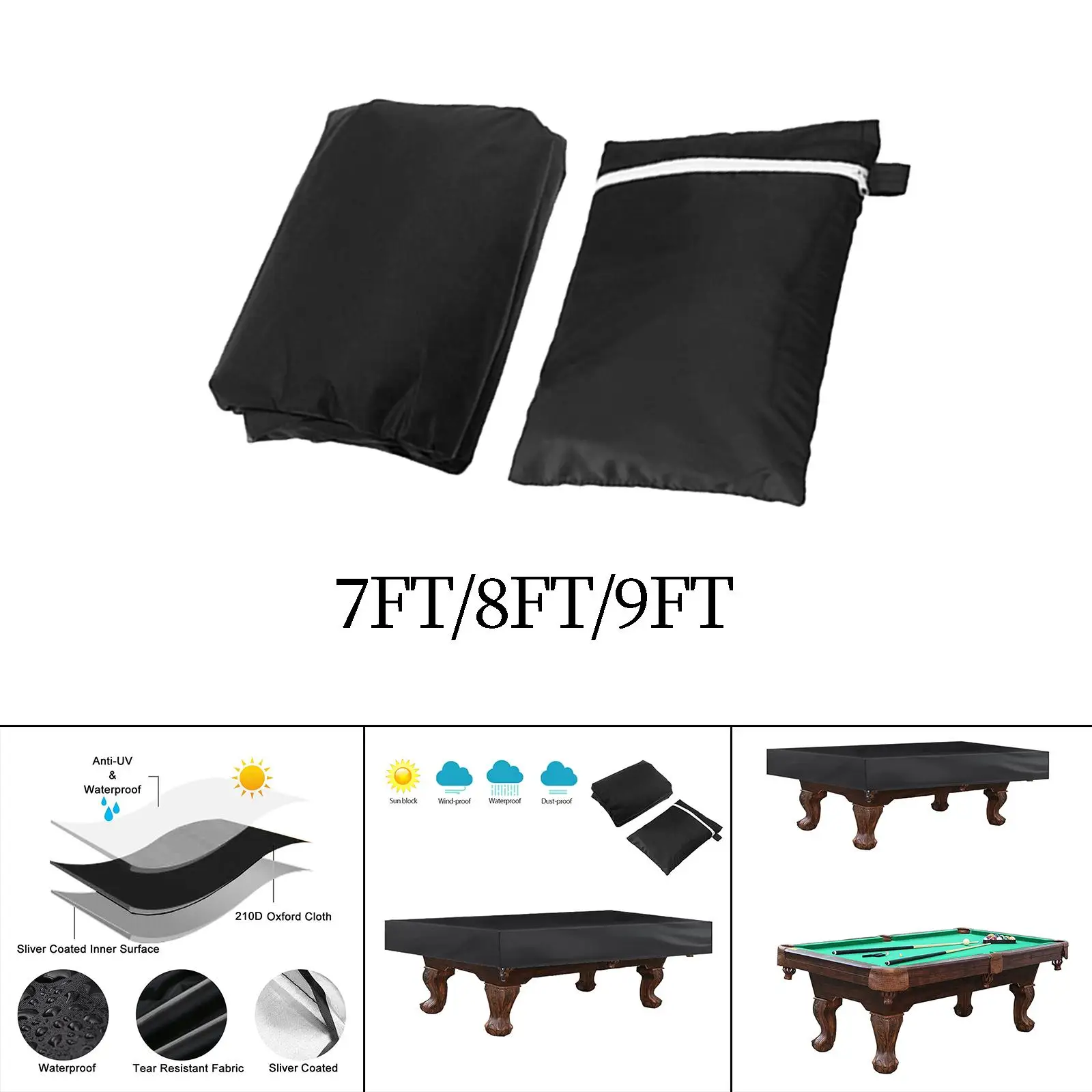 Billiard Pool Table Cover Waterproof Rain Resistant Sun Protection Snooker Table Cover for Indoor Outdoor Table Tennis Table