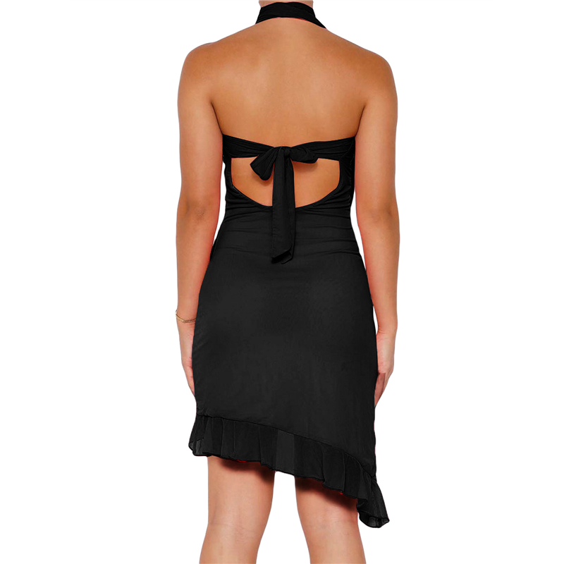 Ruffled Dresses for Women Summer Solid Color Sleeveless Halterneck Backless Irregular Hem Midi Dress y2k Party Dress