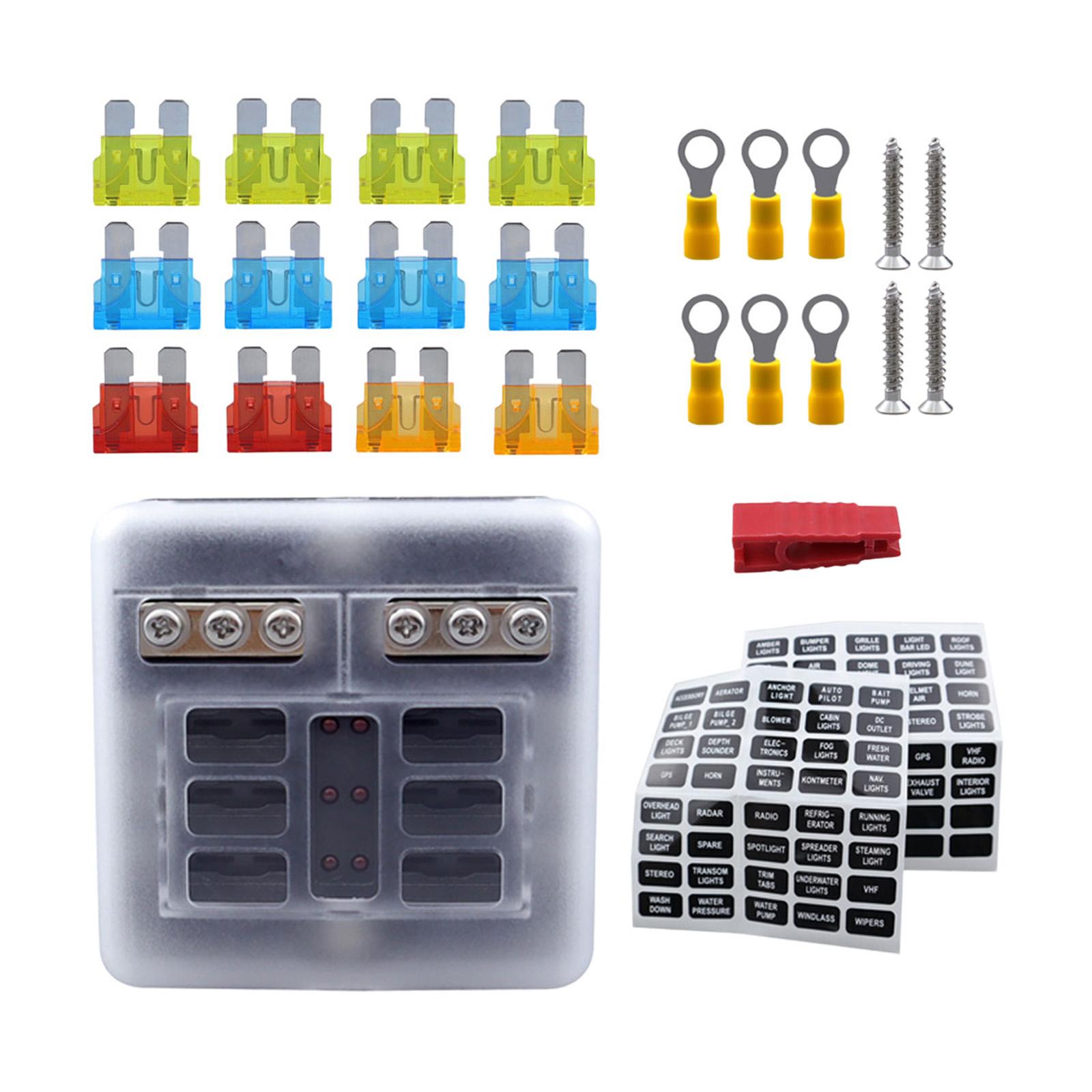 6 Way Fuse Block Replaces Fuse Box Spare Parts Easily Install Positive and Negative for Boat Marine RV Car Truck