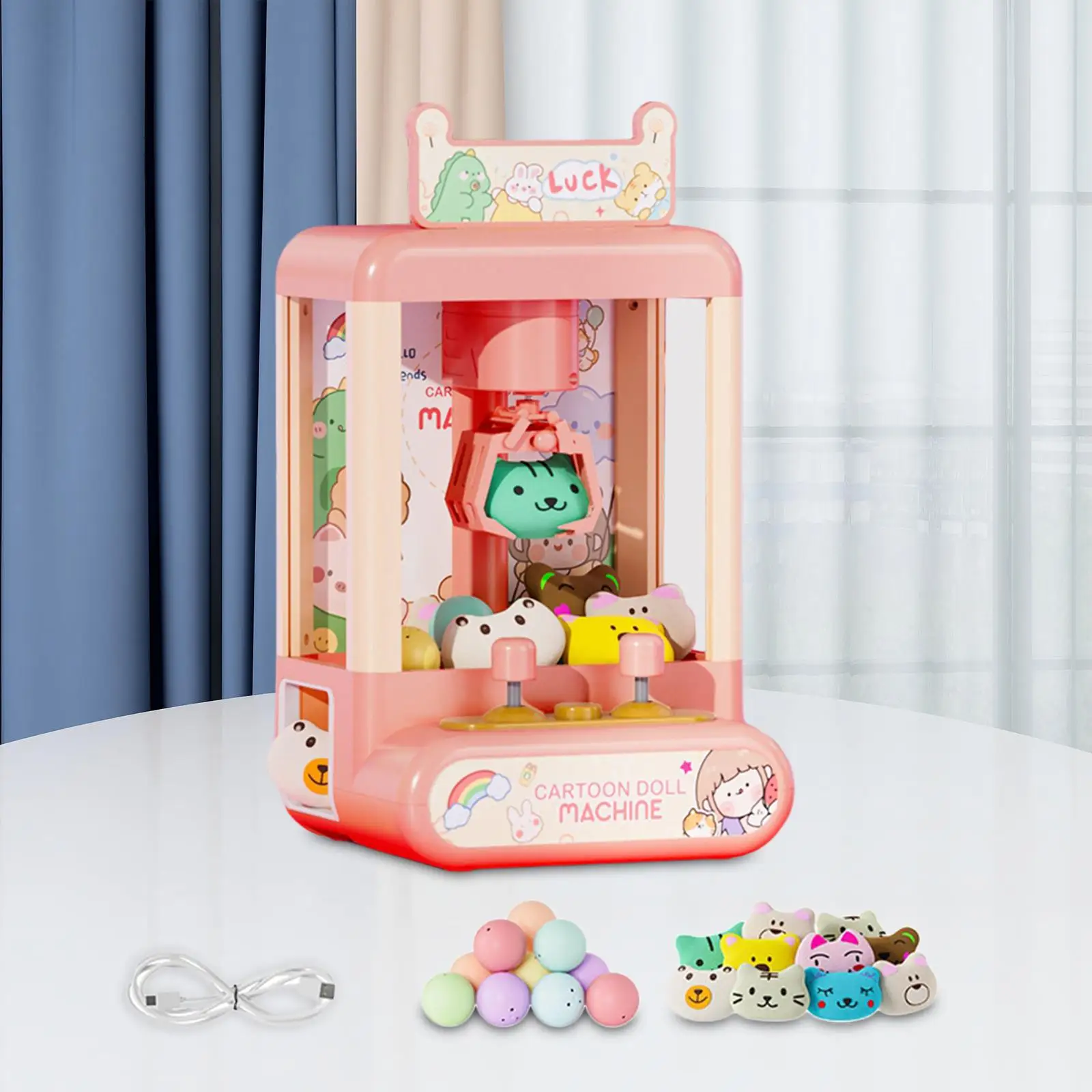 Claw Machine with 10 Plush Dolls 10 Capsules Grabber Prize Dispenser Toys Arcade Games Candy Capsule Claw Game for Kids Gift