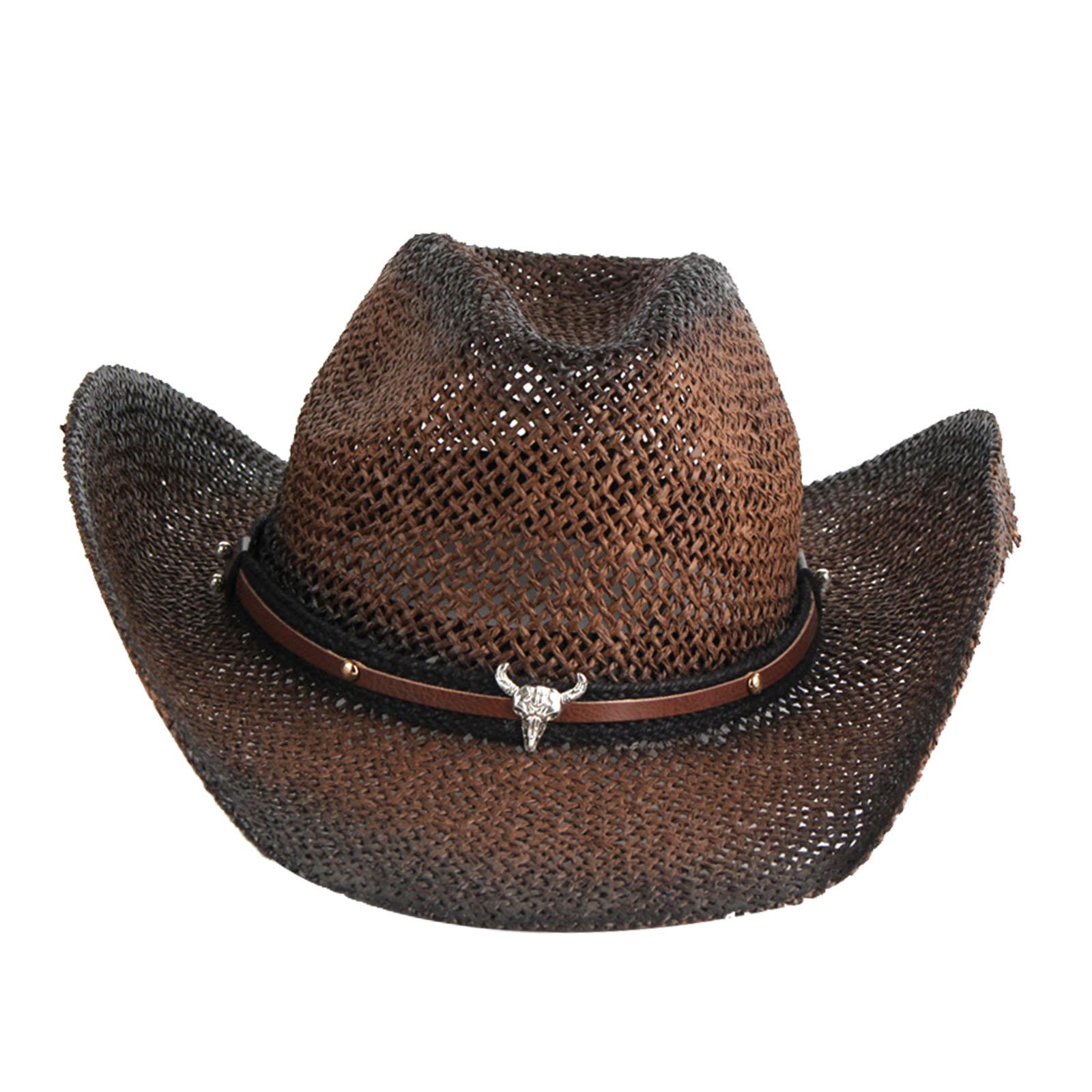 Vintage Straw Cowboy Hat, Sombreros Vagueros Shapeable Classic Hat Western Cowboy Hats for Rodeo Horseback Riding Outdoor Beach