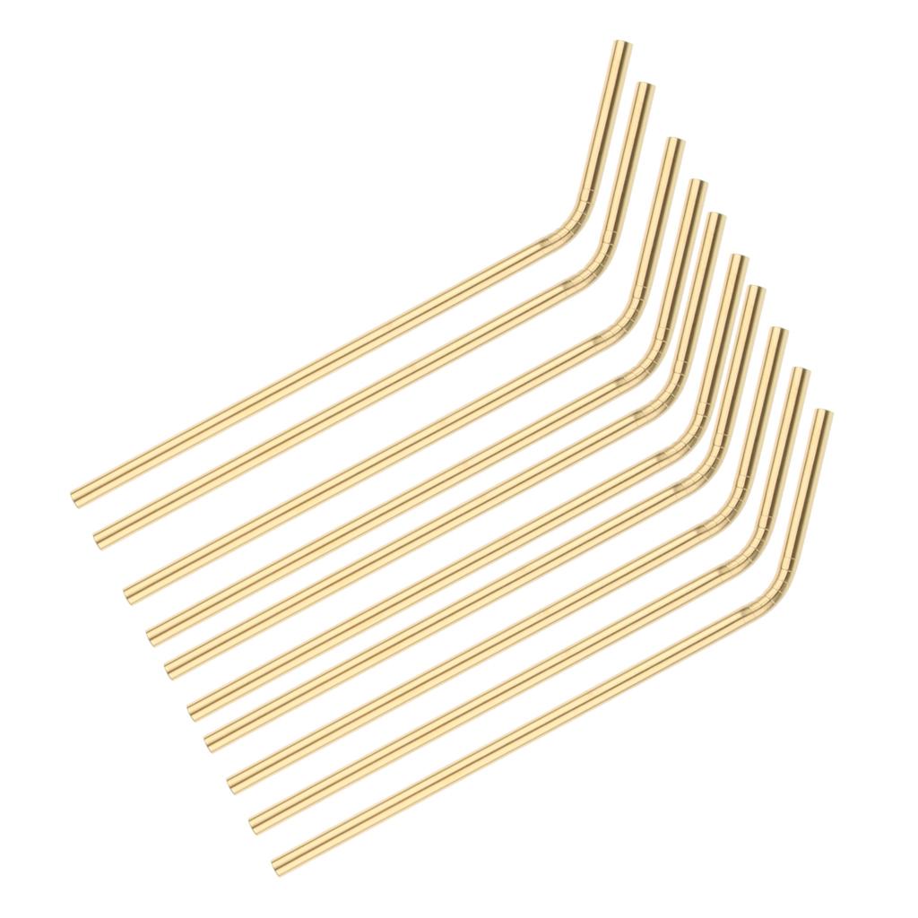 10 Pieces Reusable Metal 304 Stainless Steel Drinking Straws Curved for Cups Gold - Washable - Easy to Clean