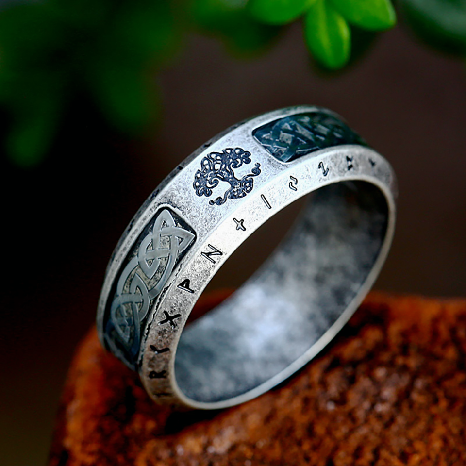 Neuankömmling Vintage Wikinger Baum des Lebens Ring für Männer Frauen Edelstahl nordischen keltischen Knoten Ring Mode Amulett Schmuck Geschenke – Detail 2