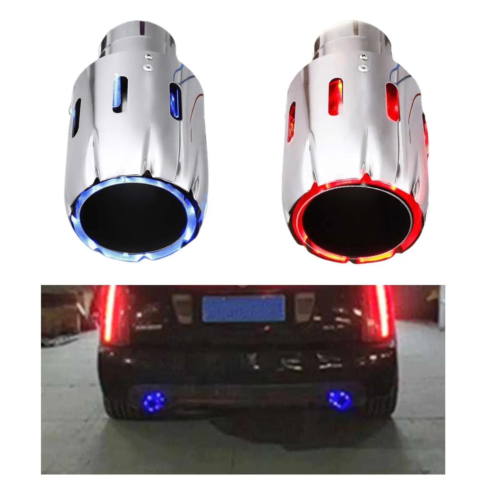 Unil Car Exhaust Tail Throat Blue Red LED Stainle Steel muffler Spray Device Light Modulator Styling 63mm