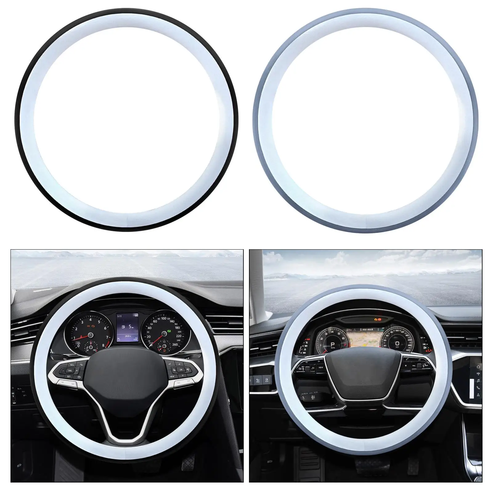 38cm Steering Wheel Cover Protector Interior Decoration Wear Resistant Easily Install Anti Slip Breathable Soft Plush Round