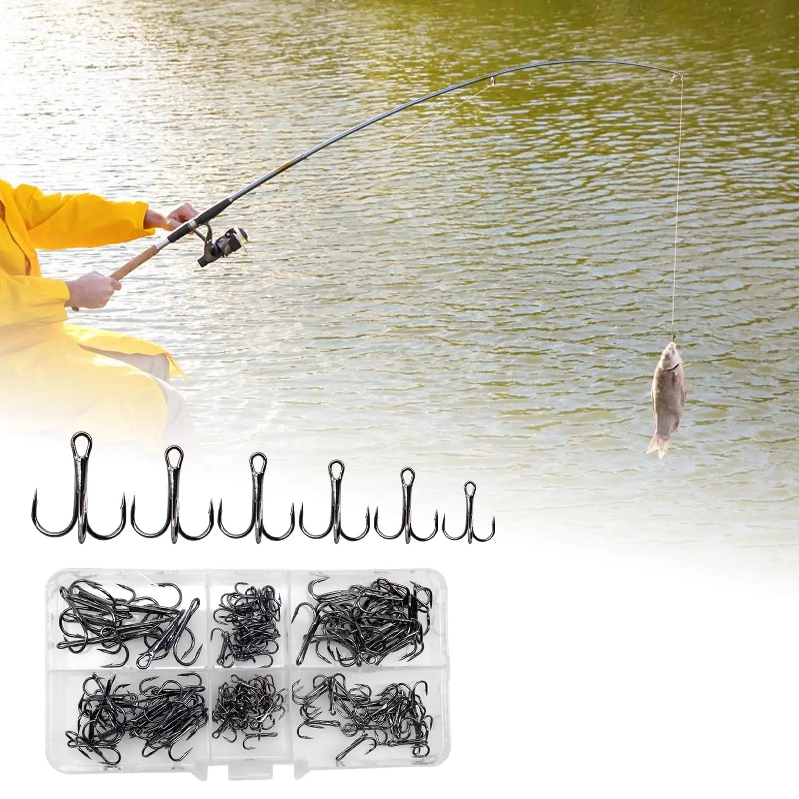 110x Treble Hooks Round Bent Gear Sharp Portable Fishing Hooks Set