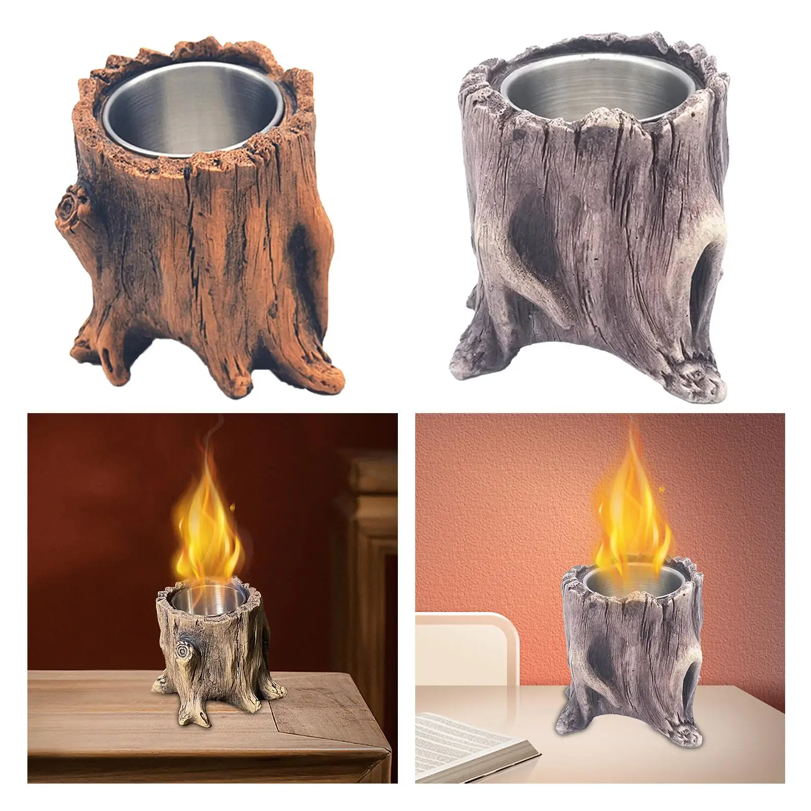 Indoor Fire Pit Fire Bowls Tree Stump Smokeless Flame Bowls Fire Concrete Bowl Pot for Bathroom Living Room Terraces Verandas