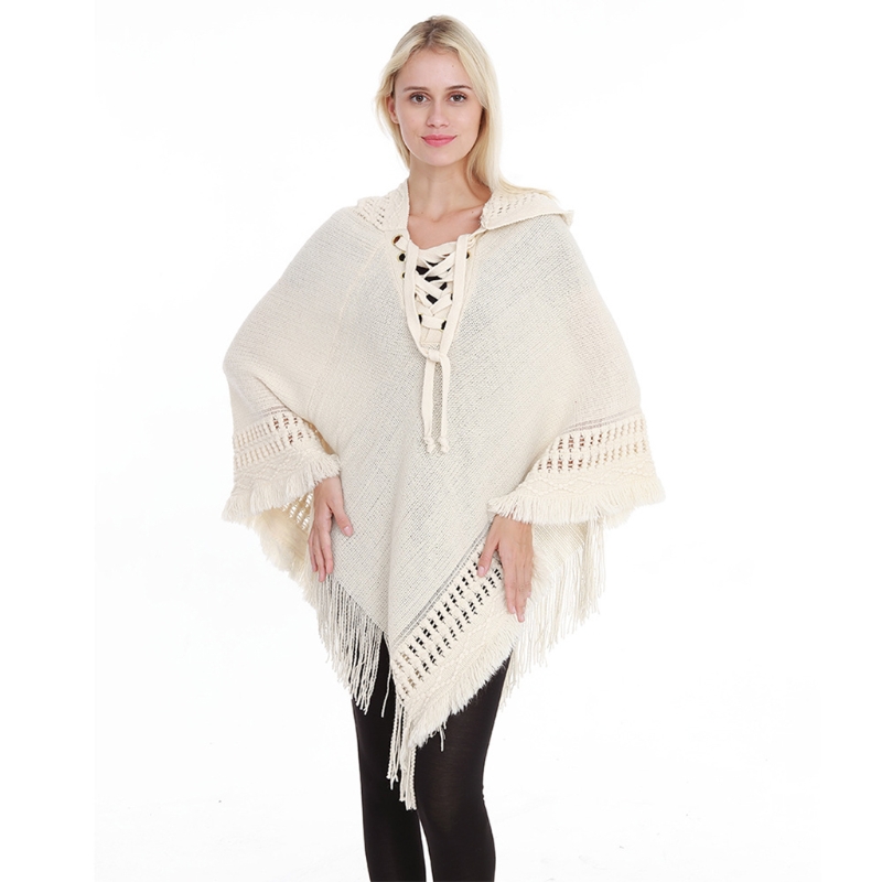 borla laço-up oversized poncho cape