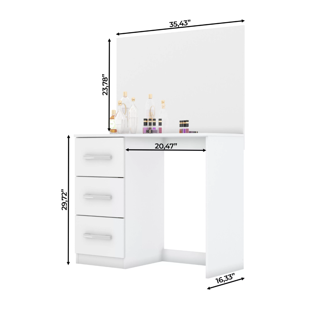 Description Picture 4 of itemKira Modern Makeup Vanity Table with 3 Drawers, Wide Mirror, Black Painted, for Bedroom dressers
