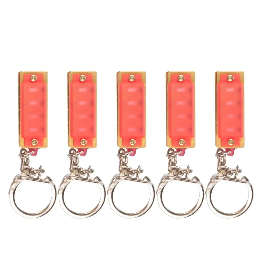Set of 5 Mini Harmonica Keychain Key Small Mouth Organ Musical Toys(Pink)
